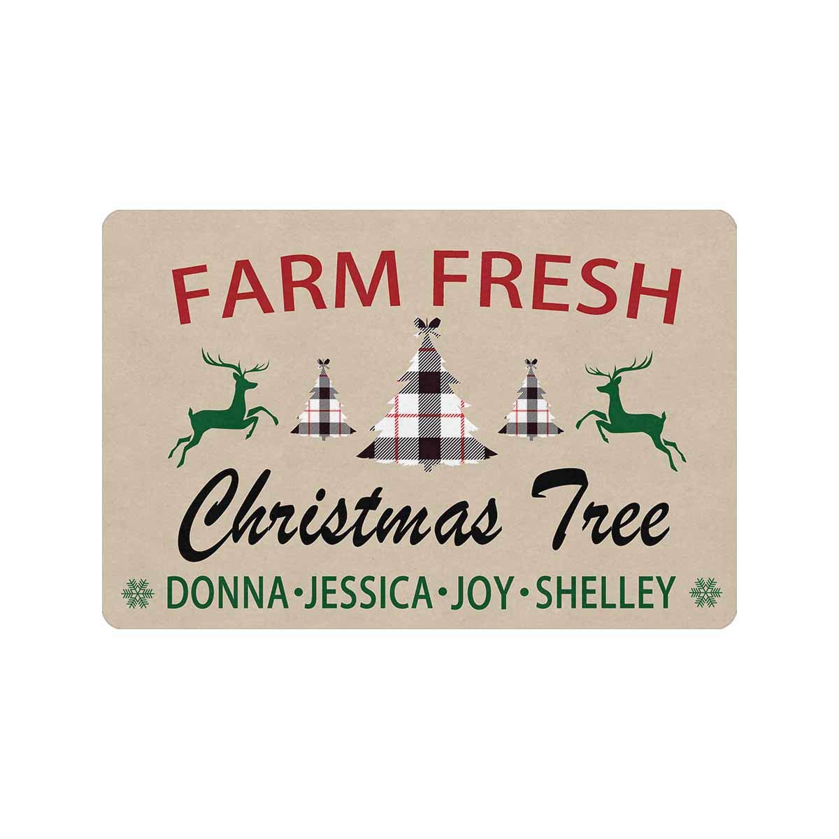 Custom Personalized Christmas Doormat - Farm Fresh Plaid Tree Design with Your Name - 24