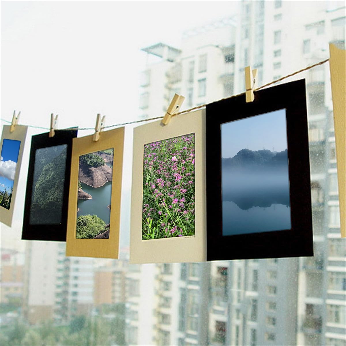 10pcs Kraft Paper Photo Frames with Wooden Clips & Jute Twine - DIY 2x3 Inch Picture Frame Mat Cardboard for Wall Decor - Perfect for Wedding, Birthday Party, Baby Shower & Home Craft Projects