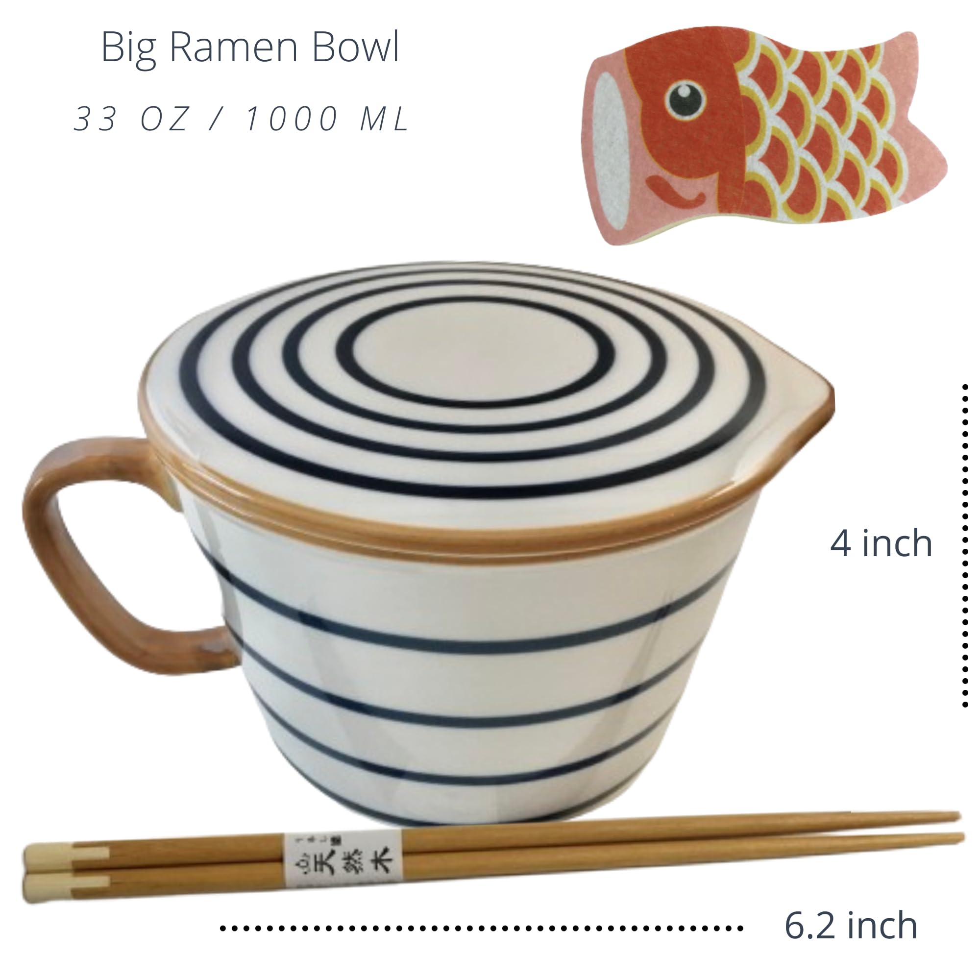 Premium Ceramic Noodle Bowl Set - Microwave Safe Ramen Soup Bowl with Lid & Chopsticks - Large Handled Asian Dinnerware for Ramen, Pho, Udon - Perfect Gift for Noodle Lovers & Home Dining