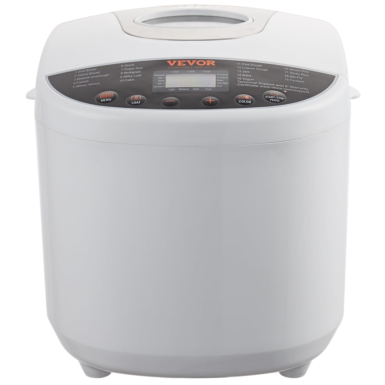 VEVOR 2LB Automatic Bread Maker Machine - 19-in-1 Programmable Dough Maker with Gluten-Free Setting, Nonstick Ceramic Pan, Whole Wheat & White Bread Options, 3 Loaf Sizes & Crust Colors - Perfect for Home Baking, Breakfast & Healthy Eating