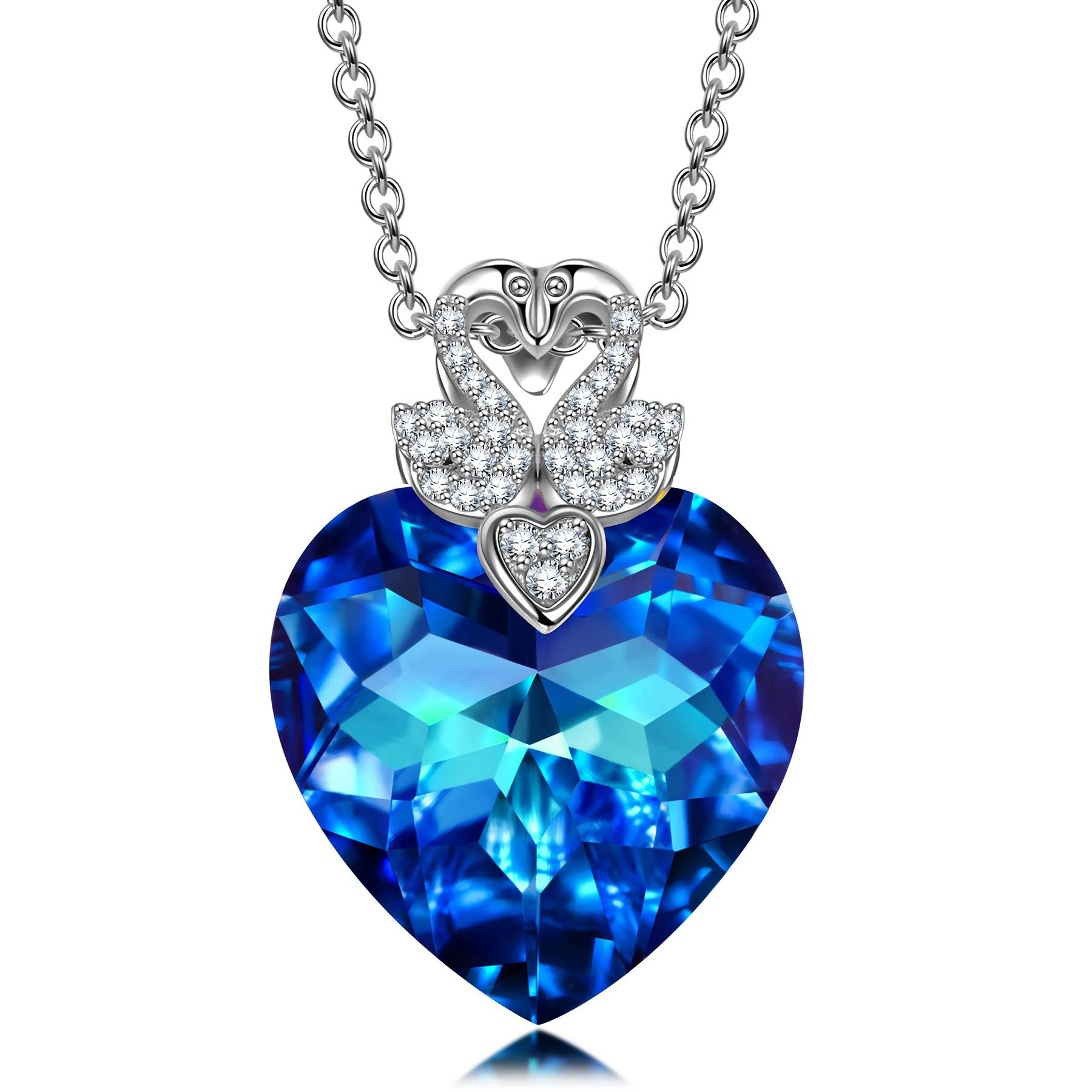 Alex Perry Christmas Jewelry Gifts for Women - ✦Undying Love✦ Double Swan Blue Heart Pendant Necklace with Austrian Crystals | Elegant Birthday, Anniversary & Holiday Gift for Her | Perfect for Christmas Parties, Date Nights & Special Occasions