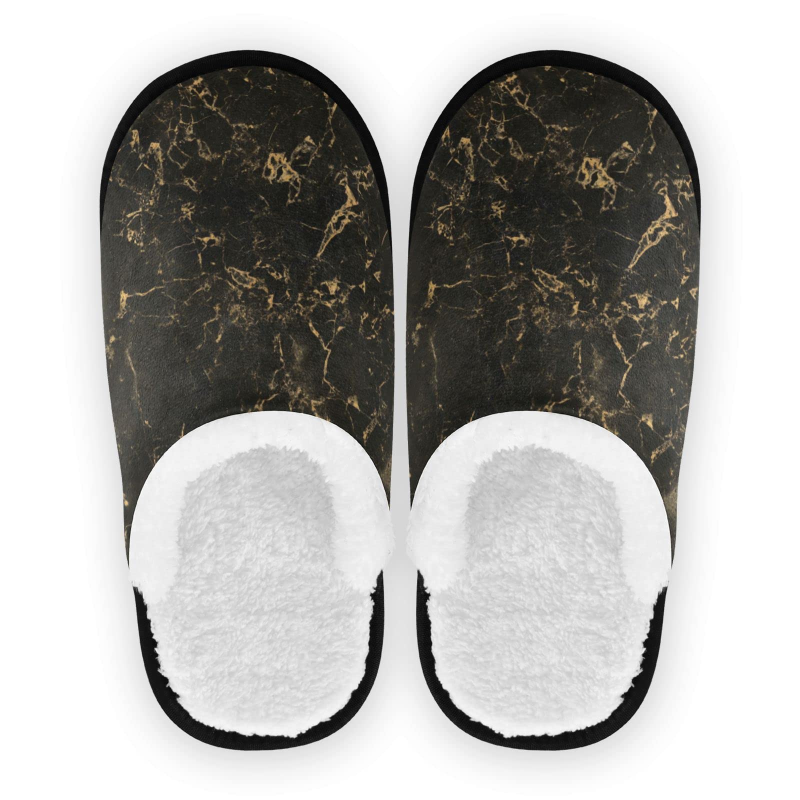 Vozoza Memory Foam Slippers for Women & Men - Non-Slip Indoor/Outdoor House Shoes, Black Marble Design - Perfect for Home, Travel, Spa & Relaxation