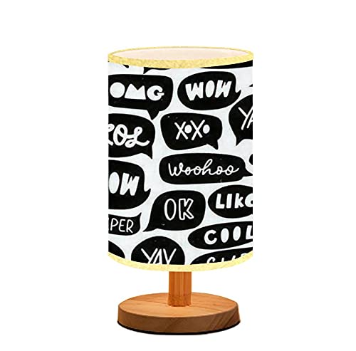 Minimalist Wooden Nightstand Lamp with Flaxen Fabric Shade - Speech Bubble Silhouette Doodle Design for Bedroom, Living Room & Nursery - Perfect for Reading, Breastfeeding & Ambient Lighting
