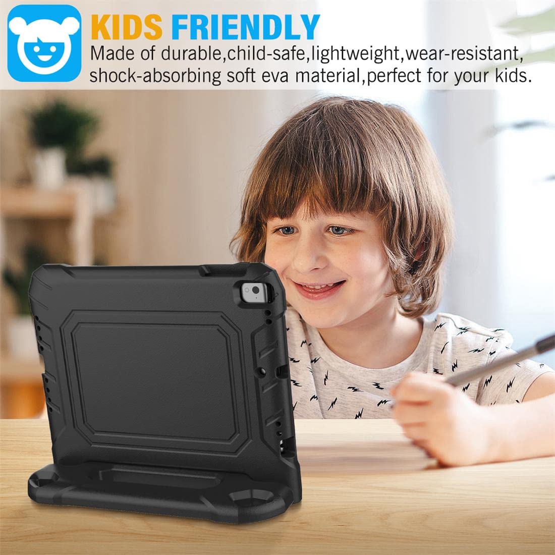 SUPLIK Shockproof Kids iPad Case for iPad 5th/6th Gen (9.7 inch 2017/2018), iPad Air 1/2 & iPad Pro 9.7 - Durable Protective Cover with Handle Stand & Screen Protector - Perfect for School, Travel & Home Use (Black)