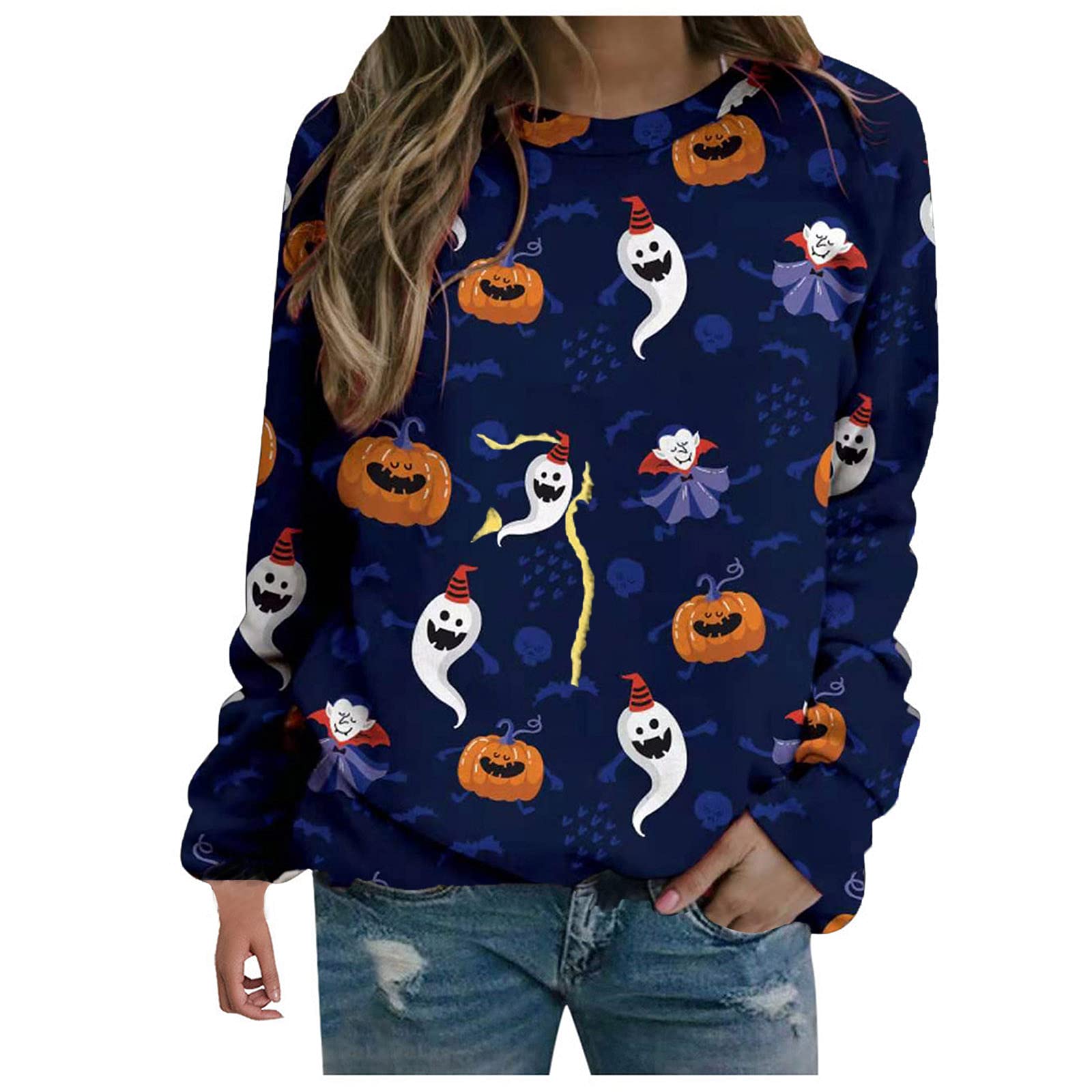 Halloween Family Costume Matching Baby T-Shirt & Women's Long Sleeve Pumpkin Print Pullover Blouse - Perfect for Trick-or-Treating, Halloween Parties & Family Photo Shoots
