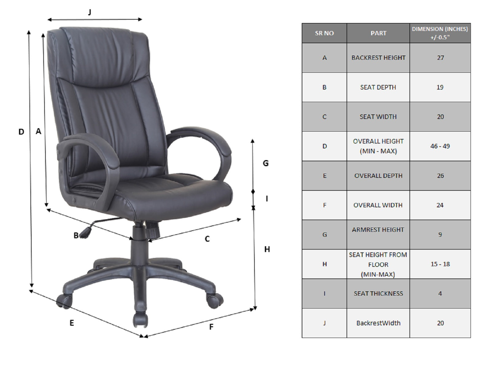 Ergonomic Office Chair with Adjustable Height - 3H01 Black Computer Chair for Home & Office Workspace - Perfect for Long Hours of Sitting, Gaming, and Remote Work
