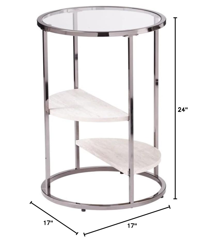 SEI Furniture Ledermore Round Side Table with Faux Stone Top - Black End Table for Living Room, Bedroom, or Office Decor