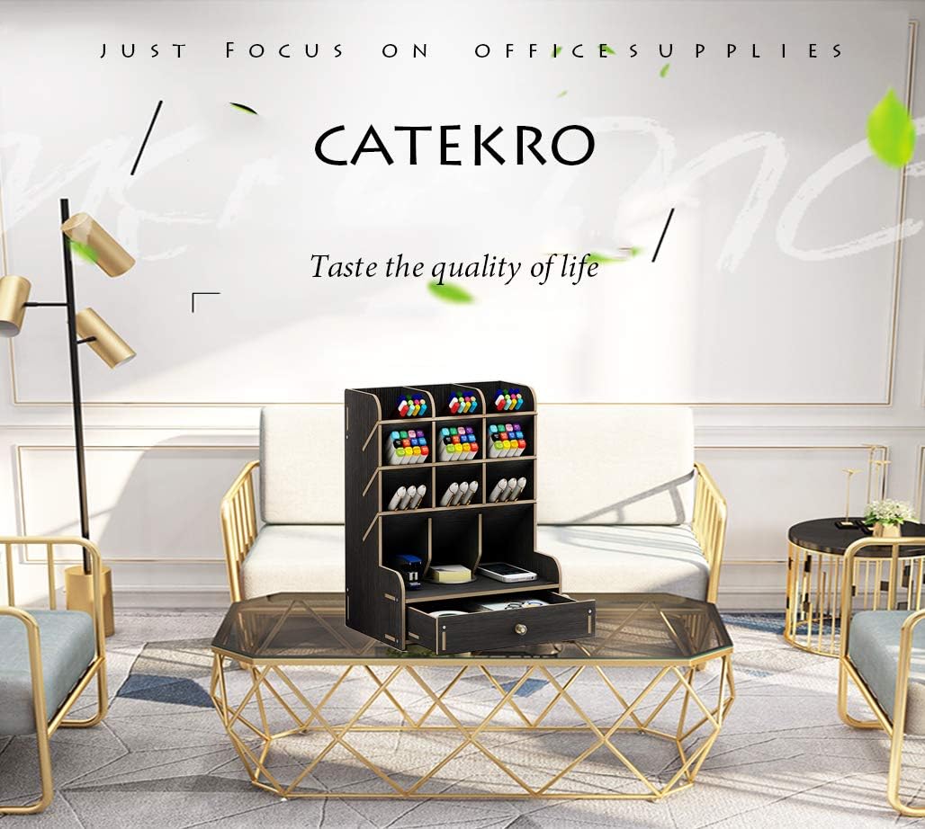 Catekro Wooden Desktop Organizer with Drawers - Desk Storage for Art Supplies, Pencils, Home Office Accessories | Perfect for Workspace, Craft Room & Study Desk Organization