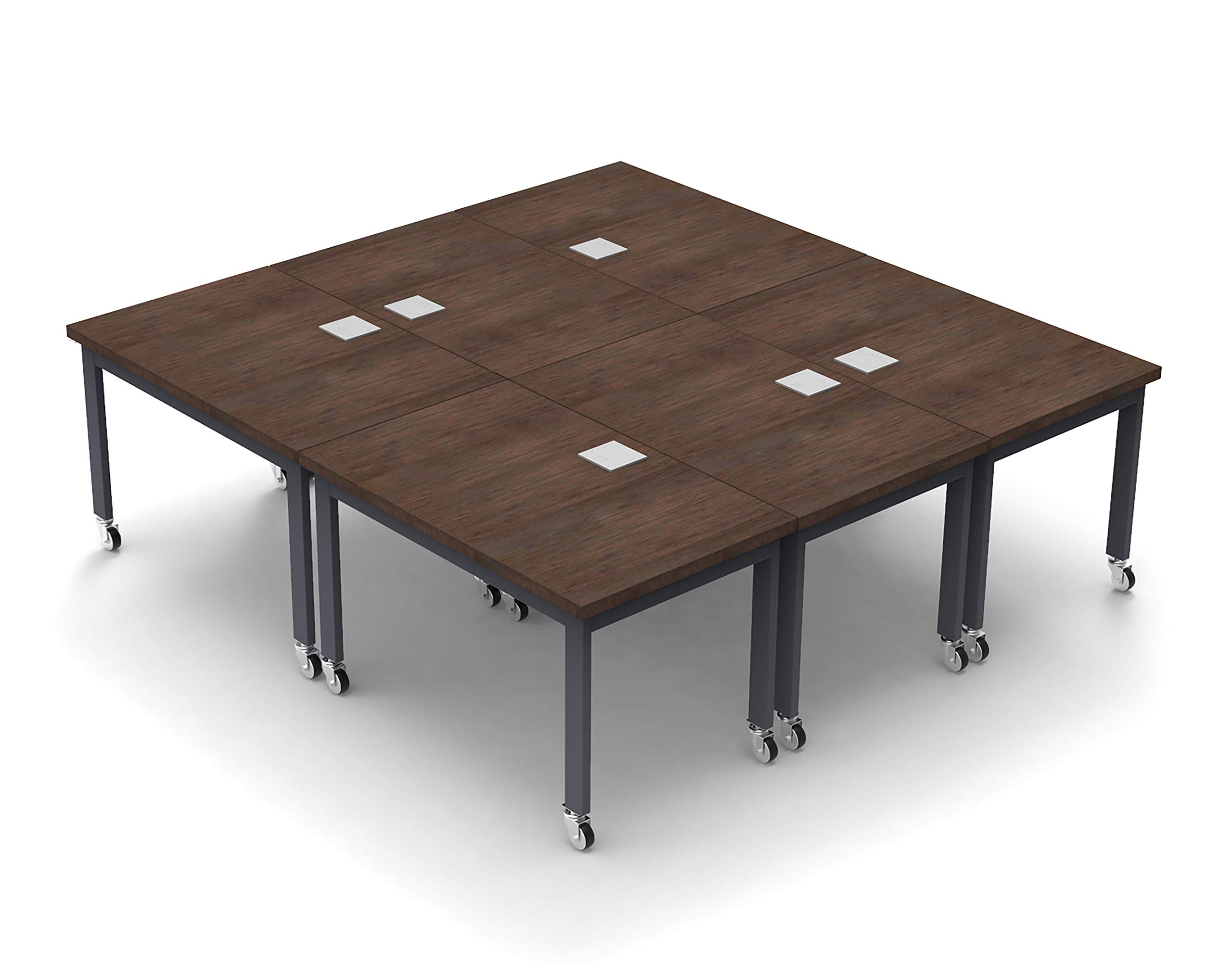 10-Person Conference Table - Model 6444 with 6pc Java X-Thick Tops & Industrial Casters - Includes Tables & Power Bars (Seating Not Included) - Perfect for Office Meetings, Seminars & Team Collaborations