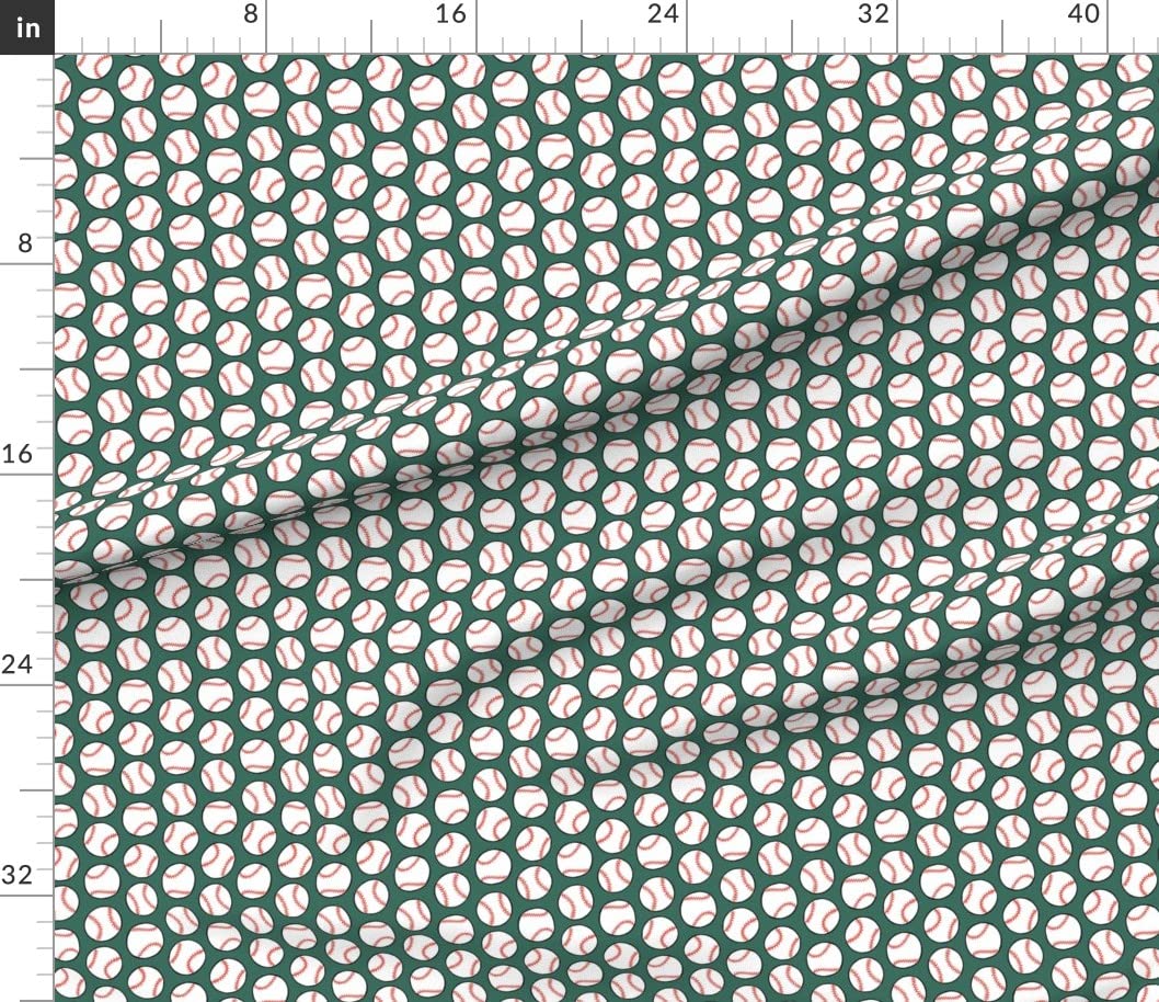 Baseball Sport Team Printed Cotton Poplin Fabric - Pine Green Play Ball Design for Sewing, Quilting, Dresses & Apparel Crafts | Fat Quarter for DIY Projects, Home Decor & Sports-Themed Creations