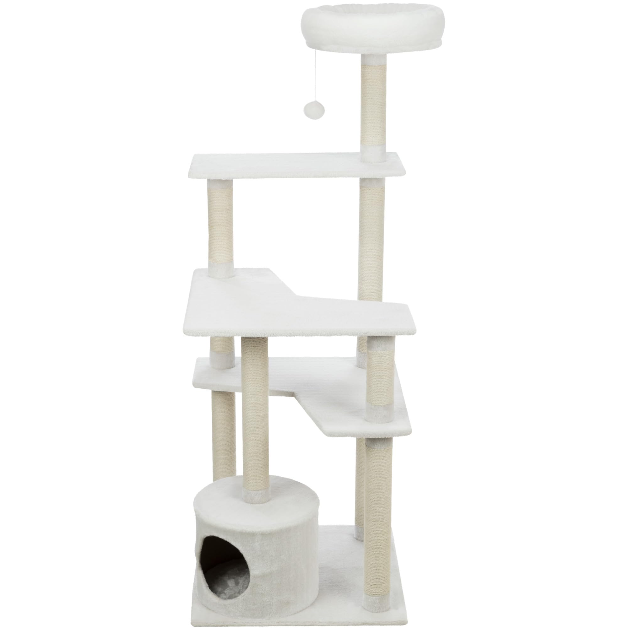 TRIXIE Seli 59-Inch 5-Level Cat Tree with Sisal Scratching Posts, Plush Perches & Condo - Cream Colored Cat Tower with Dangling Toys for Indoor Cats | Perfect for Play, Climbing & Napping in Living Rooms & Bedrooms