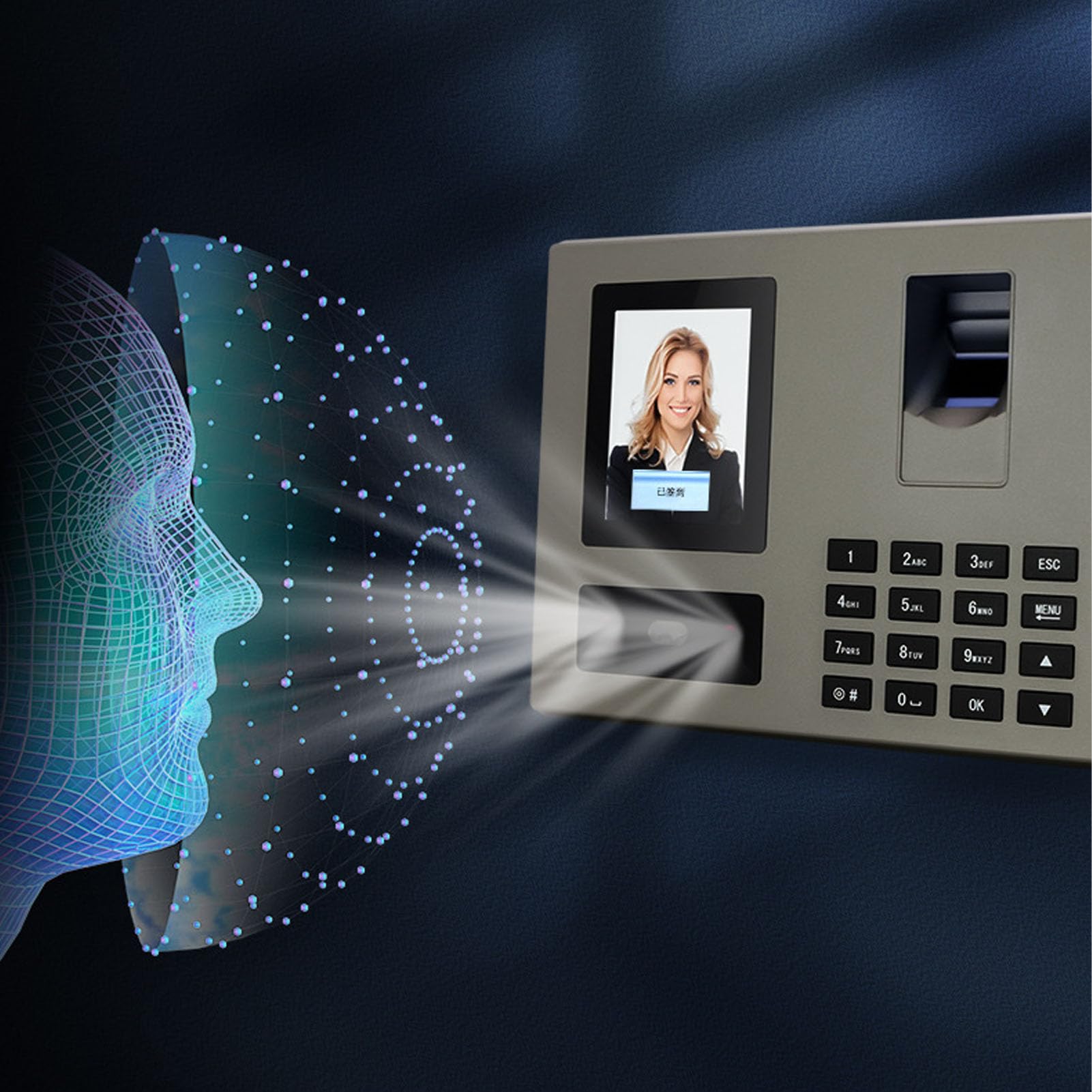 Biometric Time Clock with Fingerprint & Face Recognition - 1500 User Capacity, TFT LCD Screen, US Plug - Ideal for Small Business Employee Attendance Tracking & Workforce Management