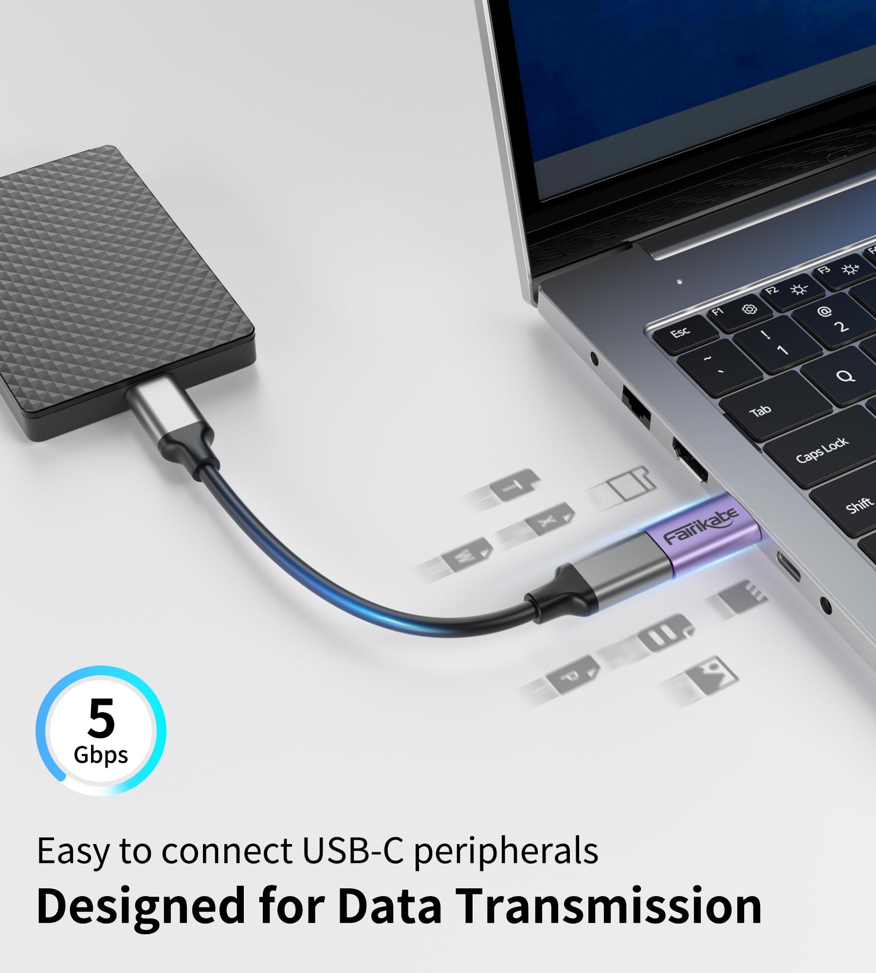 Fairikabe USB A to USB C Adapter 5Gbps High-Speed Data Transfer, USB 3.0 to Type C Converter - Compatible with MacBook, Laptop, PC, Charger, Power Bank (Purple) - Perfect for Office Work, Travel & Mobile Device Charging