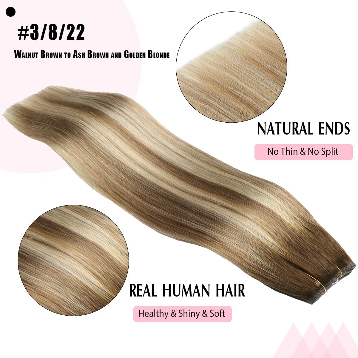 SURNEL 18 Inch 80g Real Human Hair Extensions - Balayage Walnut Brown to Ash Brown & Golden Blonde Wire Hair Extensions for Women | Perfect for Daily Wear, Parties & Special Occasions