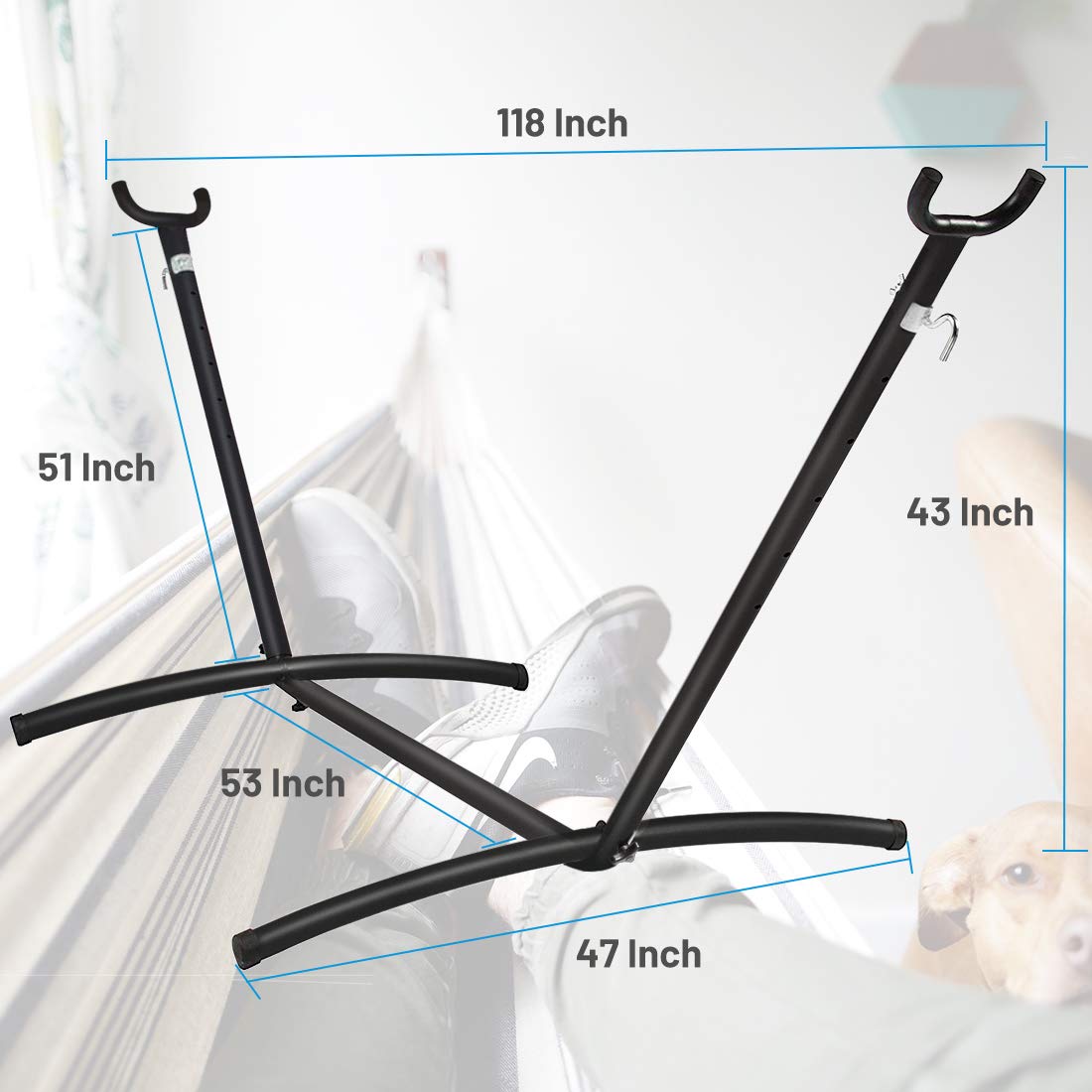 Zupapa Portable Hammock Stand - Heavy Duty Steel Hammock Frame for 2 Person, Space Saving Design with Carry Bag - Perfect for Backyard, Camping, Beach & Outdoor Relaxation