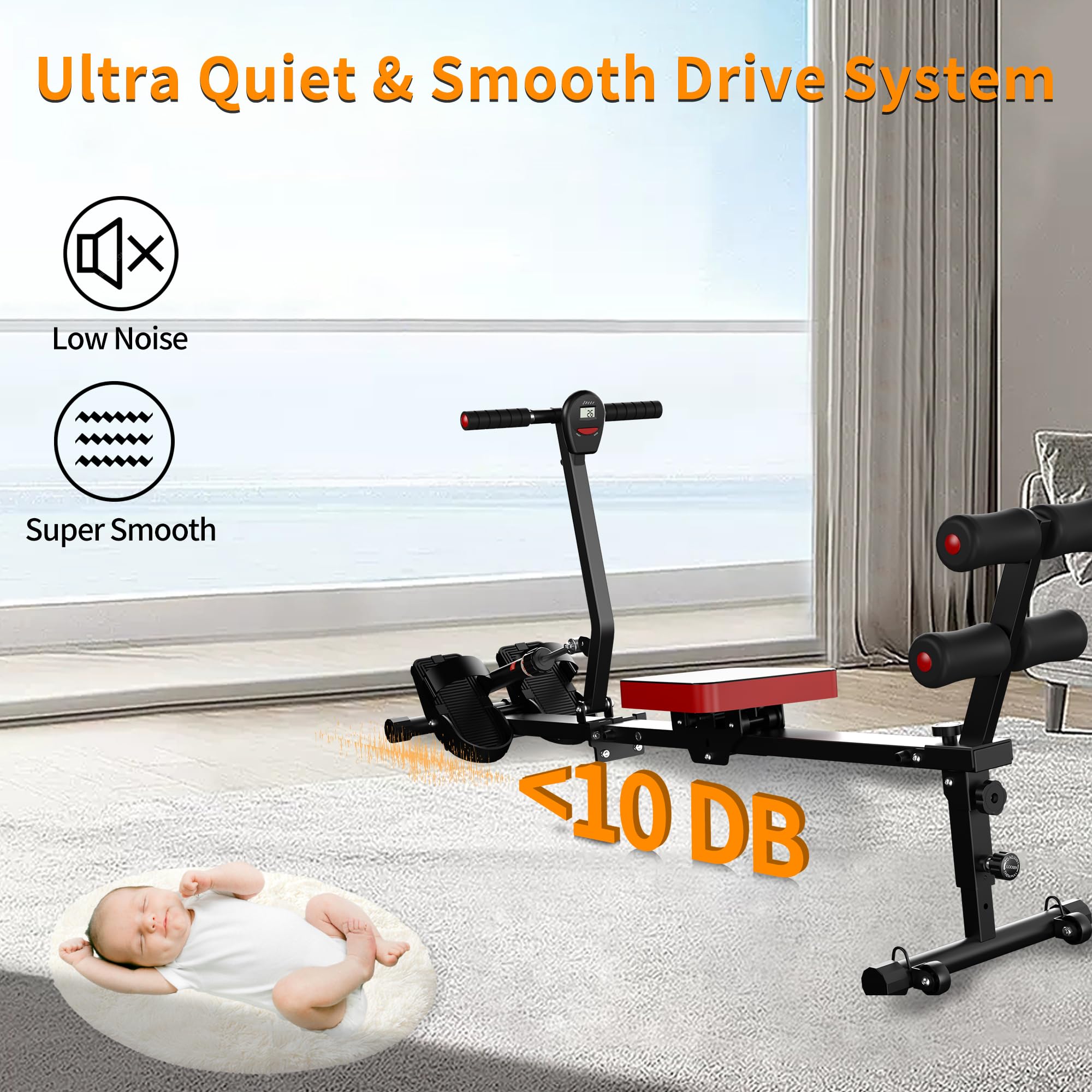 **Magnetic Rowing Machine for Home Workout - Adjustable 8-Speed Resistance, Supports 265 LBS - Fat Burning & Muscle Sculpting - Phone/Tablet Holder - Perfect for Cardio & Strength Training**