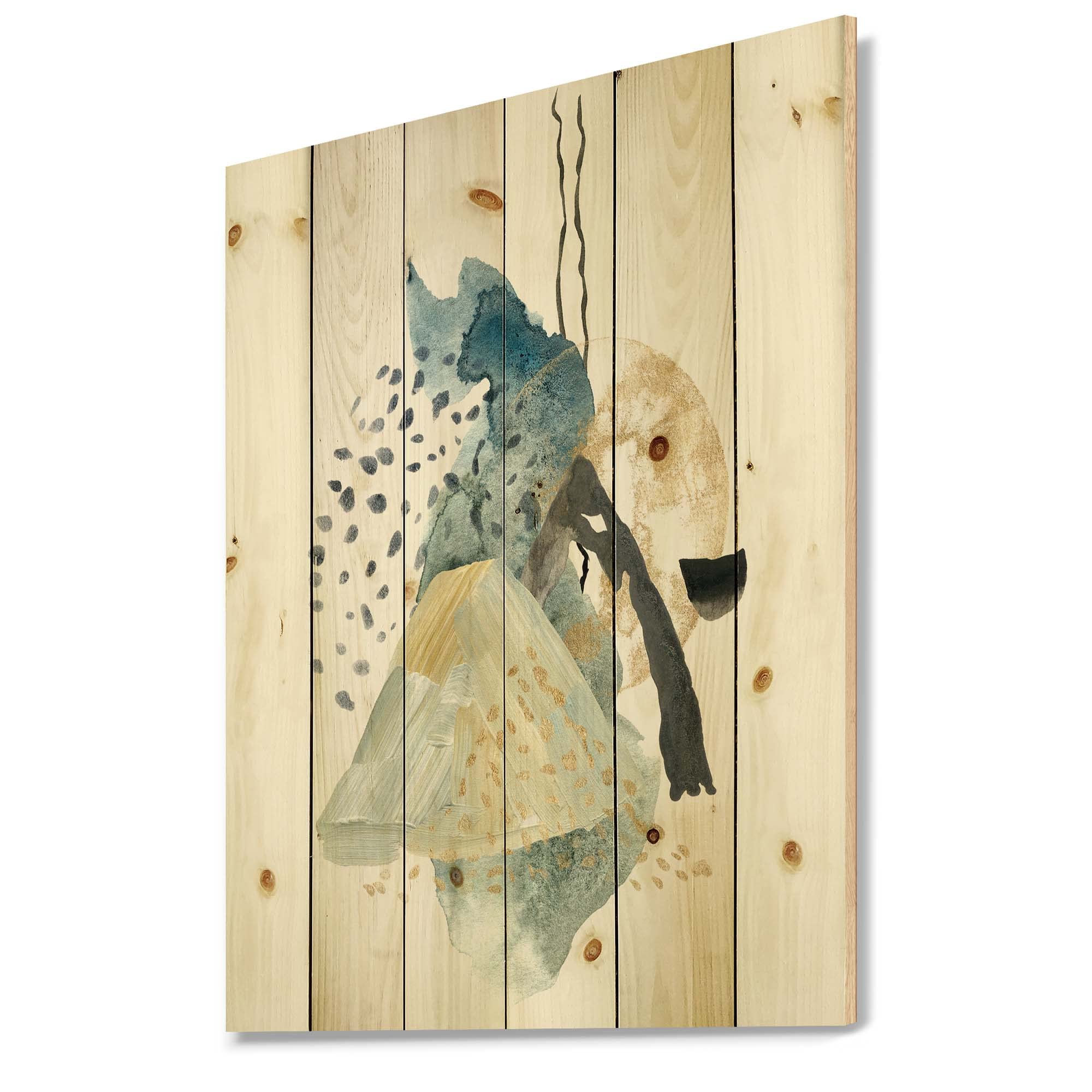 Abstract Landscape Gouache Wall Art - Modern Mountain & Moon Wood Panel Decor - Large Blue Contemporary Pine Wood Wall Hanging for Living Room, Bedroom & Office