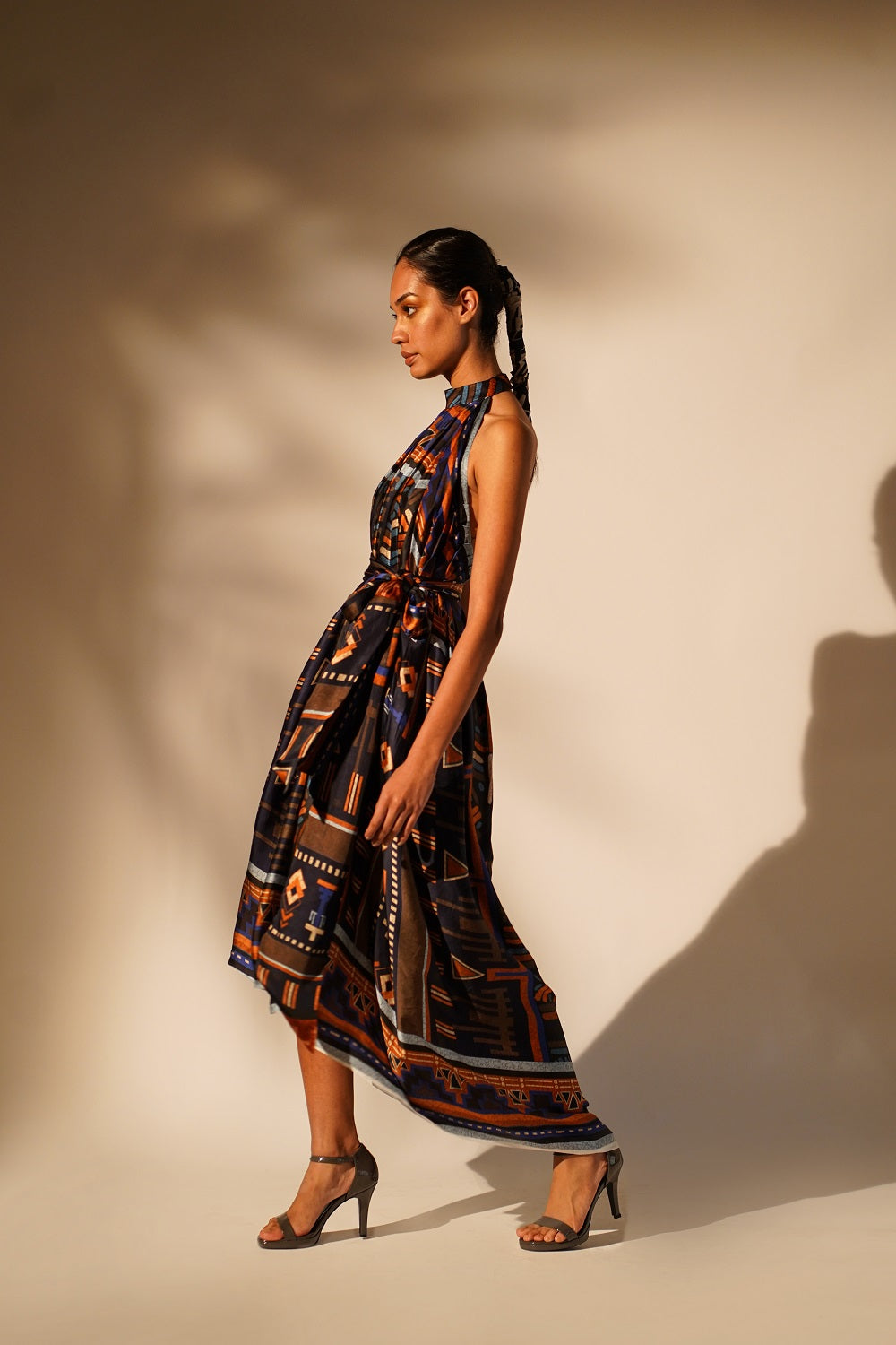 Midnight Blue Aztec Print Halter Neck Dress for Women - Boho Chic Summer Maxi Dress for Beach, Party & Vacation