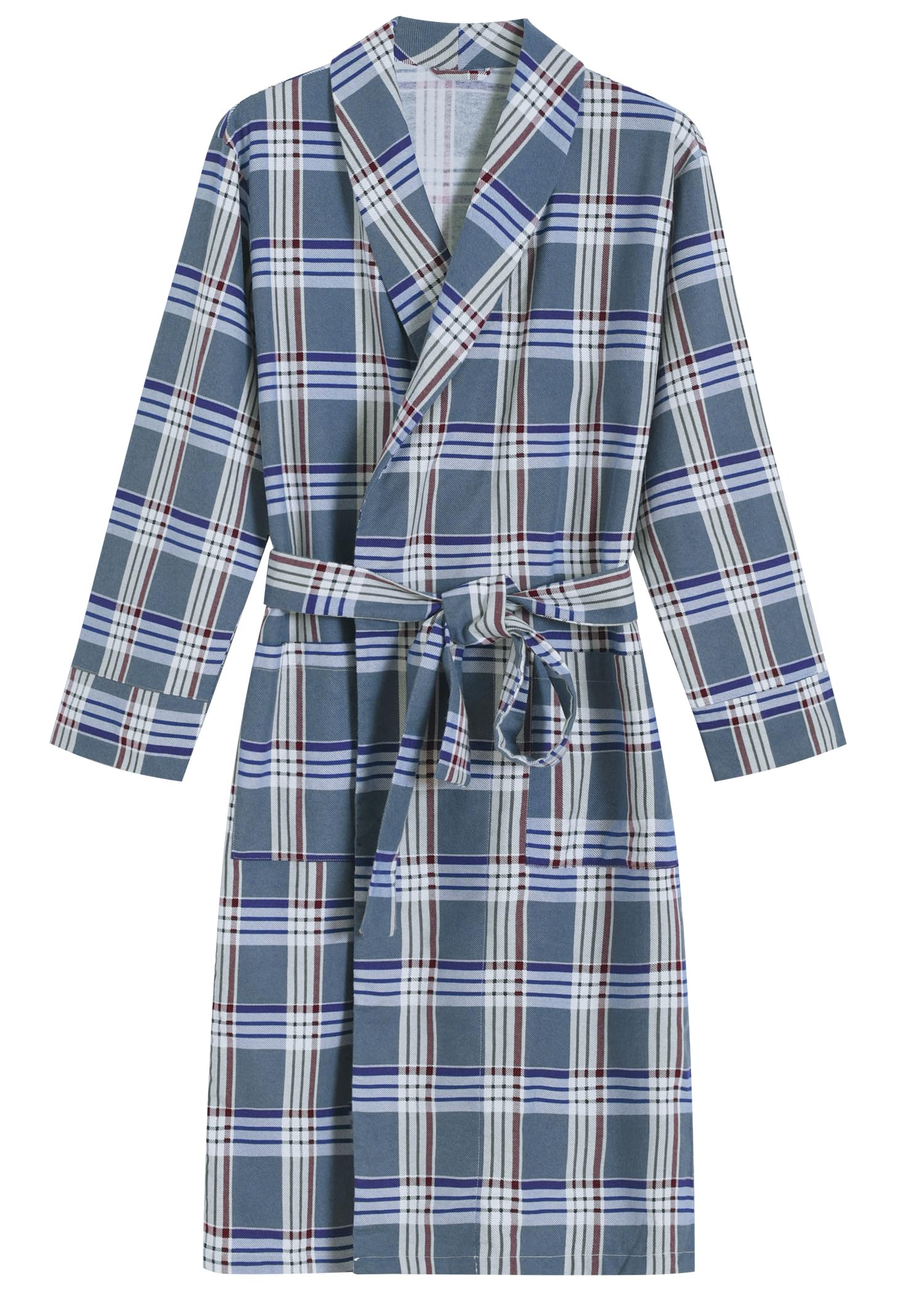 Men's Soft Cotton Flannel Plaid Bathrobe - Big & Tall Sizes - Cozy Loungewear for Home Relaxation & Spa Days