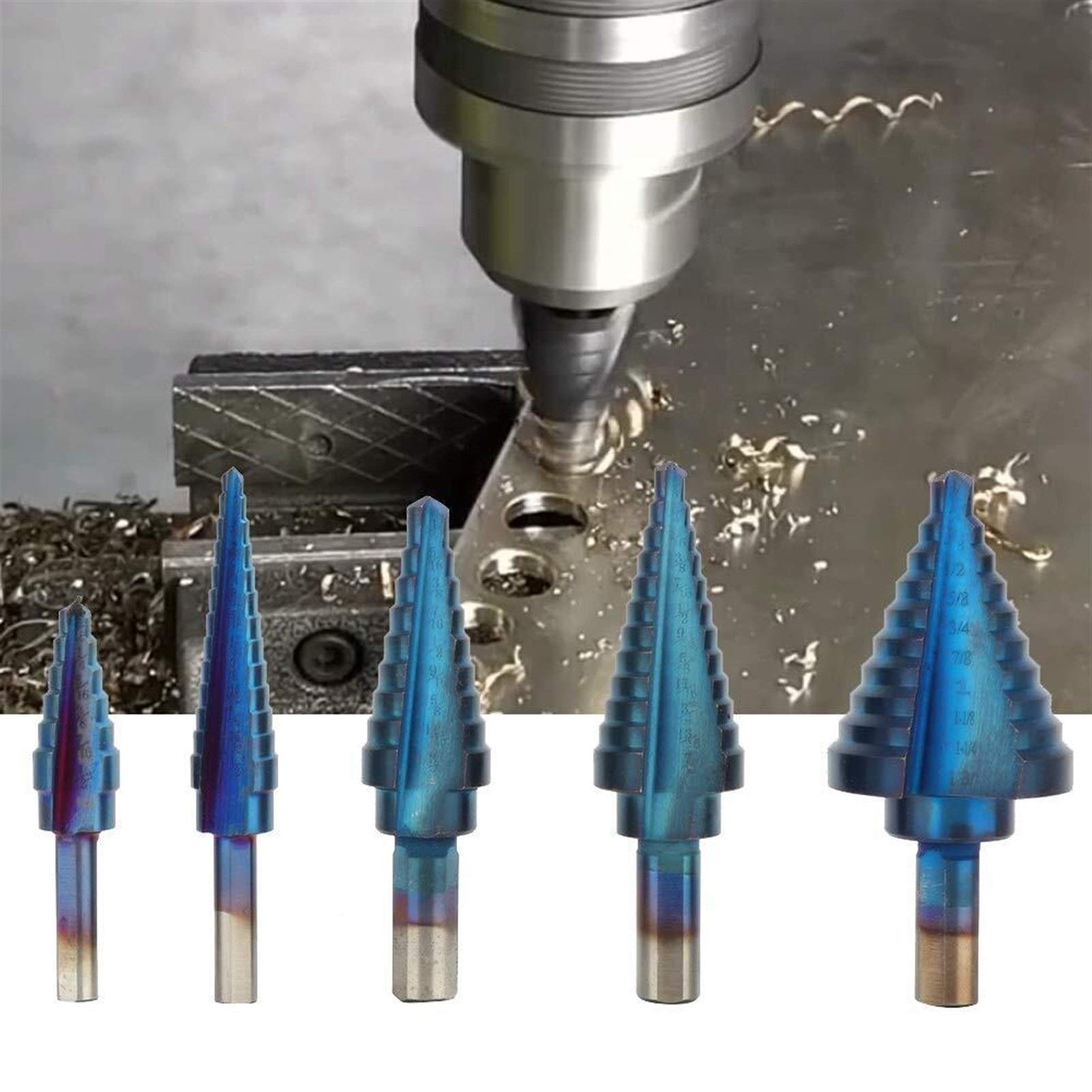 Blue Coated Step Drill Bit 5pcs Set for Sheet Metal & DIY Projects
