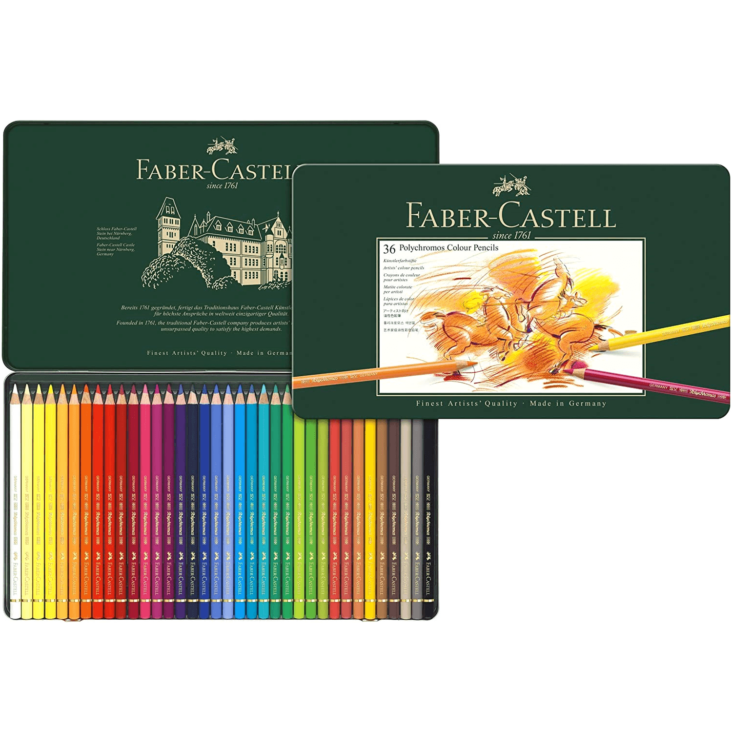 Faber-Castell Polychromos 36 Premium Artist Colored Pencils Set in Metal Tin - Professional Drawing, Sketching & Coloring for Adults & Artists - Perfect for Portraits, Landscapes & Detailed Artwork