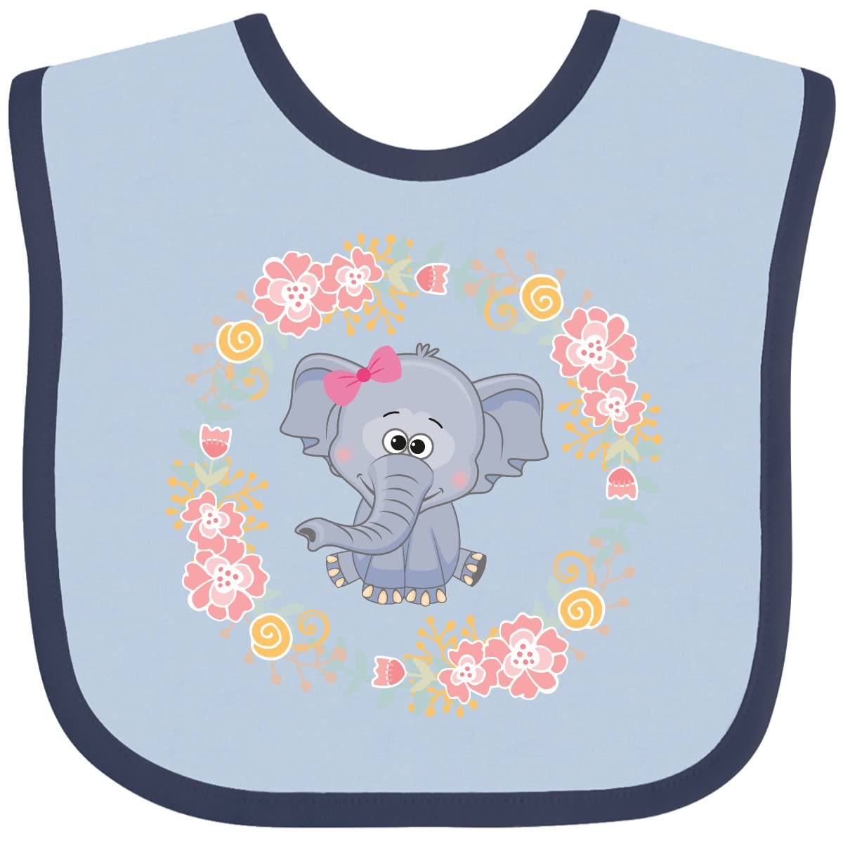 Inktastic Girl Elephant Rose Wreath Baby Bib - Soft Cotton Drool Bib for Infants, Cute Nursery Gift for Baby Showers & Newborns