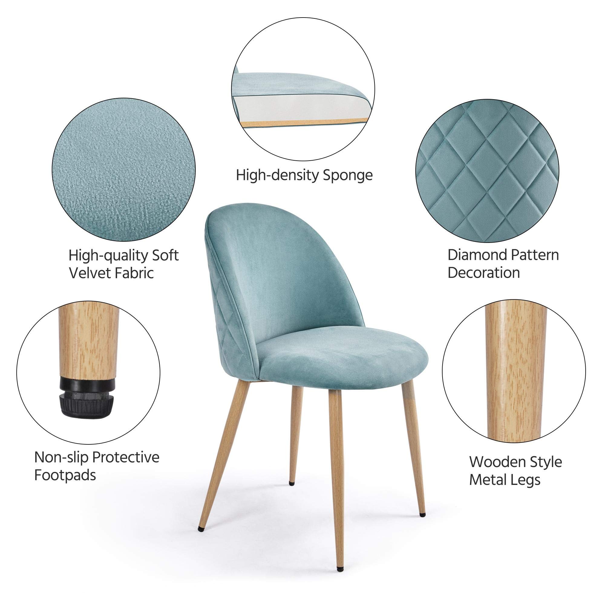 Yaheetech Velvet Upholstered Dining Chairs Set of 2 - Modern Living Room Chairs with Wooden Style Backrest & Metal Legs for Restaurant, Cafe, Home Decor - Aqua Blue (Perfect for Dining Room, Lounge, Makeup Vanity)