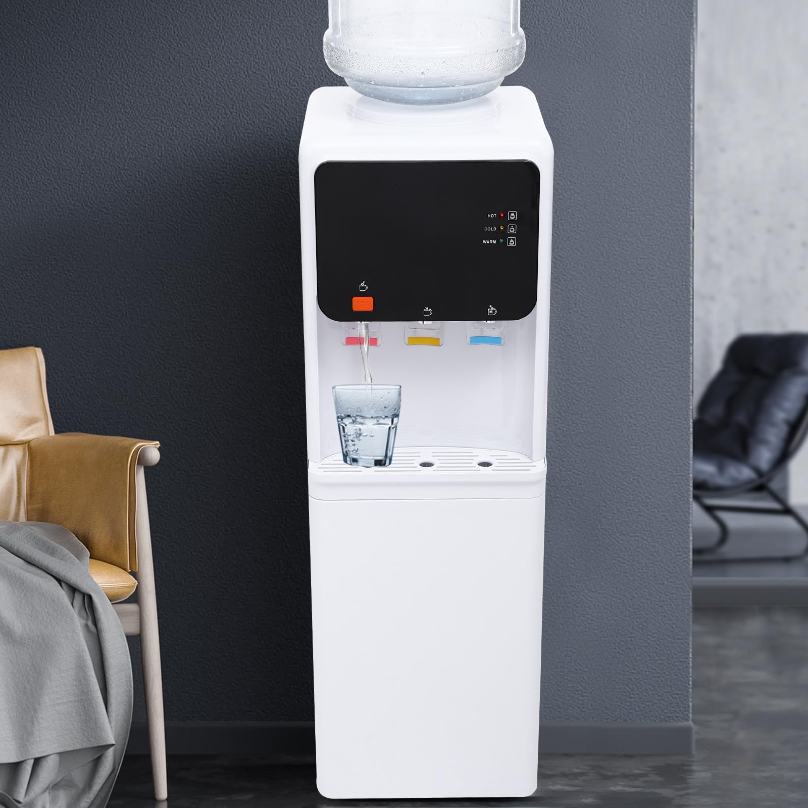 500W Top Loading Water Dispenser with Hot & Cold Water - 5 Gallon Standing Water Cooler for Office, Home & Apartment | Compact Rectangular Design for Countertops & Small Spaces