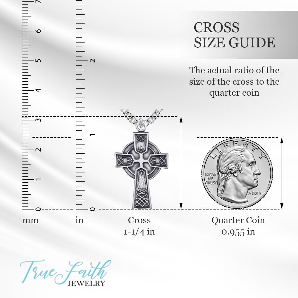 True Faith Jewelry Sterling Silver Celtic Cross Pendant Necklace - Oxidized Religious Jewelry (1 1/8 Inch) - Perfect for Church, Weddings & Spiritual Gifts