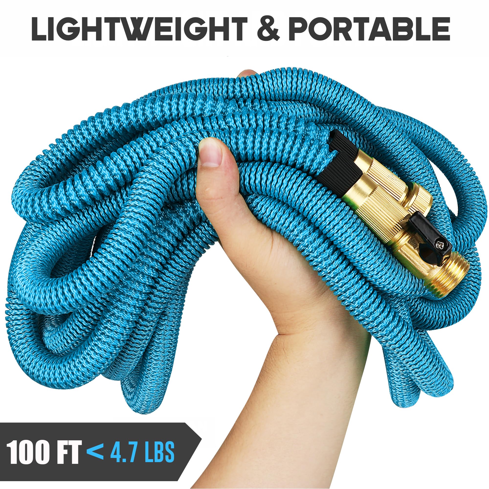 100FT Expandable Garden Hose with 10-Function Spray Nozzle - Lightweight & Durable 40-Layer Nano Rubber Hose - Flexible Retractable Water Hose for Lawn, Yard, Car Washing & Outdoor Cleaning (Blue)