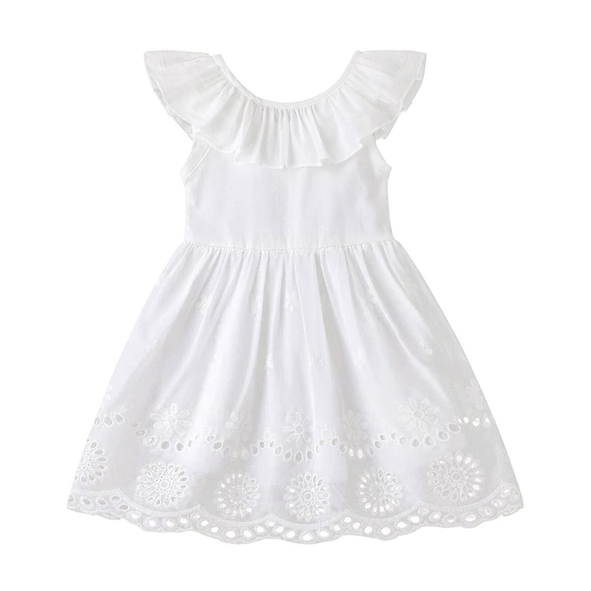 Toddler Baby Girls White Cotton Linen Dress - Casual One-Piece Overall Outfit for Beach Party, Summer Playdates & Photo Shoots