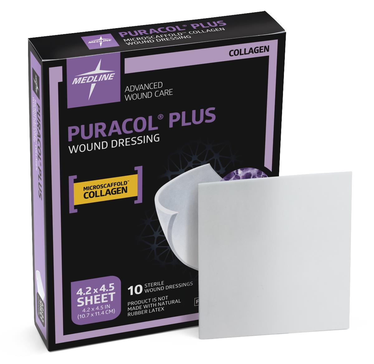 Puracol Plus Collagen Wound Dressings, 4.25x4.5 Inches (Box of 10) - Advanced Wound Care for Diabetic Ulcers, Pressure Sores & Surgical Wounds