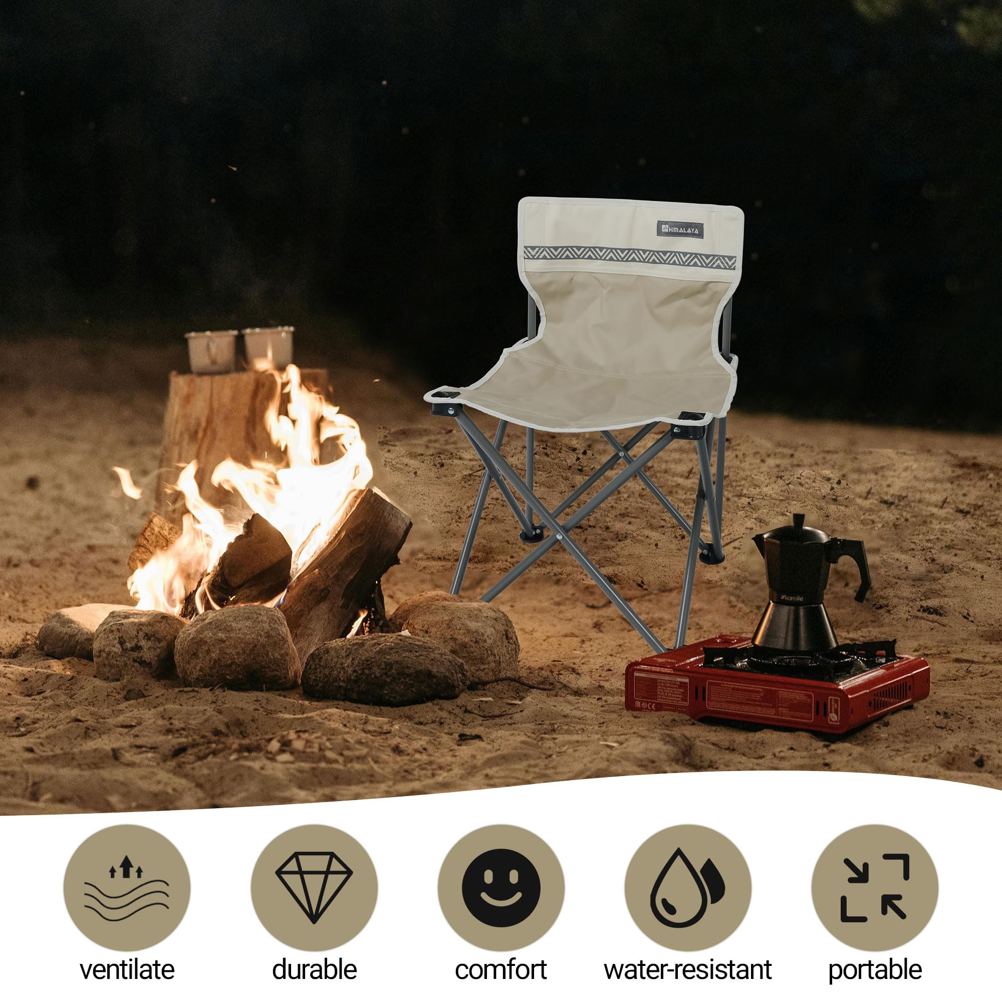 Portable Lightweight Folding Camping Chairs (2 Pack) - Compact Collapsible Outdoor Chairs for Camping, Beach, Hiking, Fishing, Picnic, Soccer & Lawn Events - Dark Moss Green & Almond Grey Backpacking Chairs for Teens & Adults