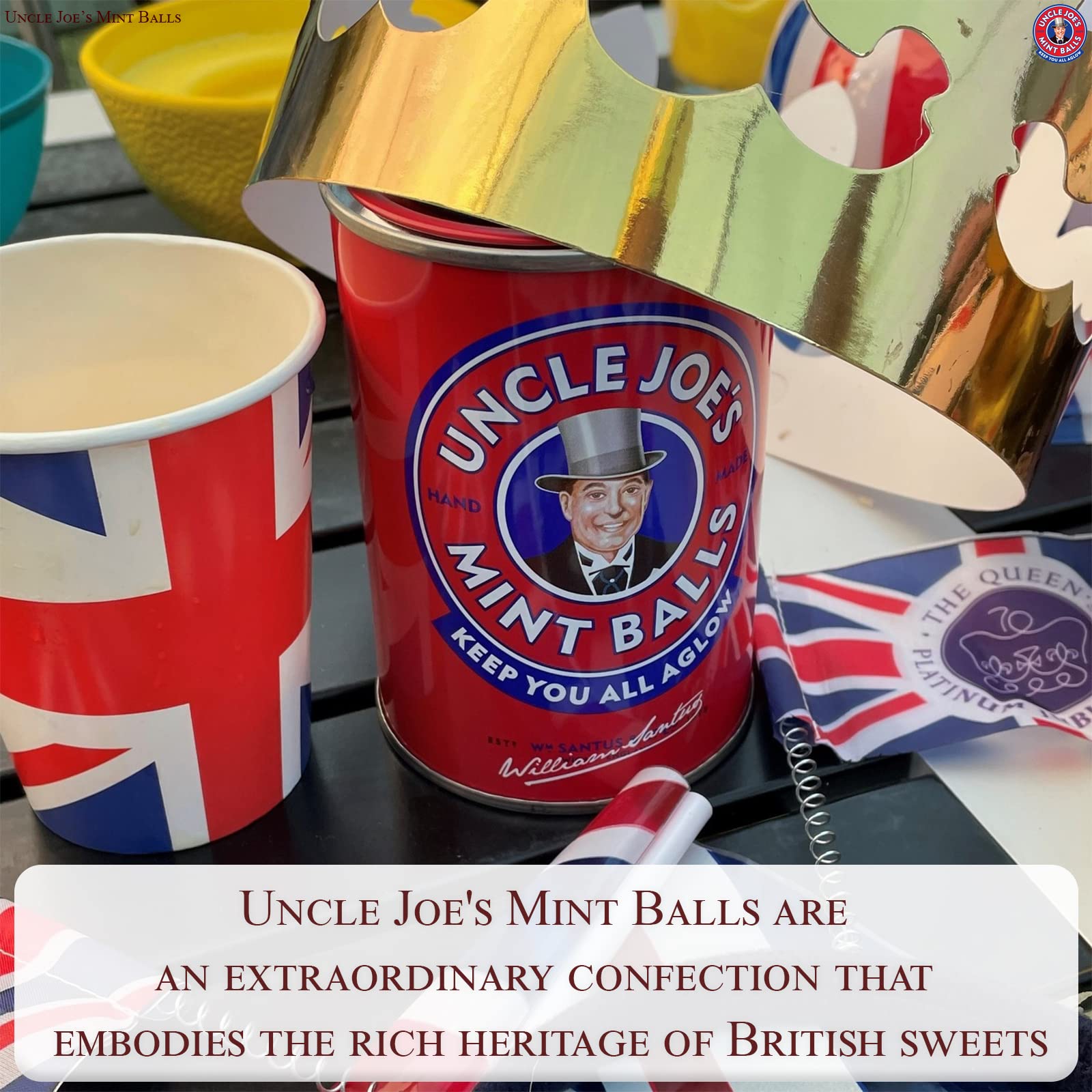 Uncle Joe's Mint Balls - Traditional British Hard Candies | Gluten Free, Vegan & Natural Mints | Handmade in UK | Individually Wrapped Gift Tin (4.23oz, Pack of 3) | Perfect for Office Treats, Travel Snacks & Holiday Gifting