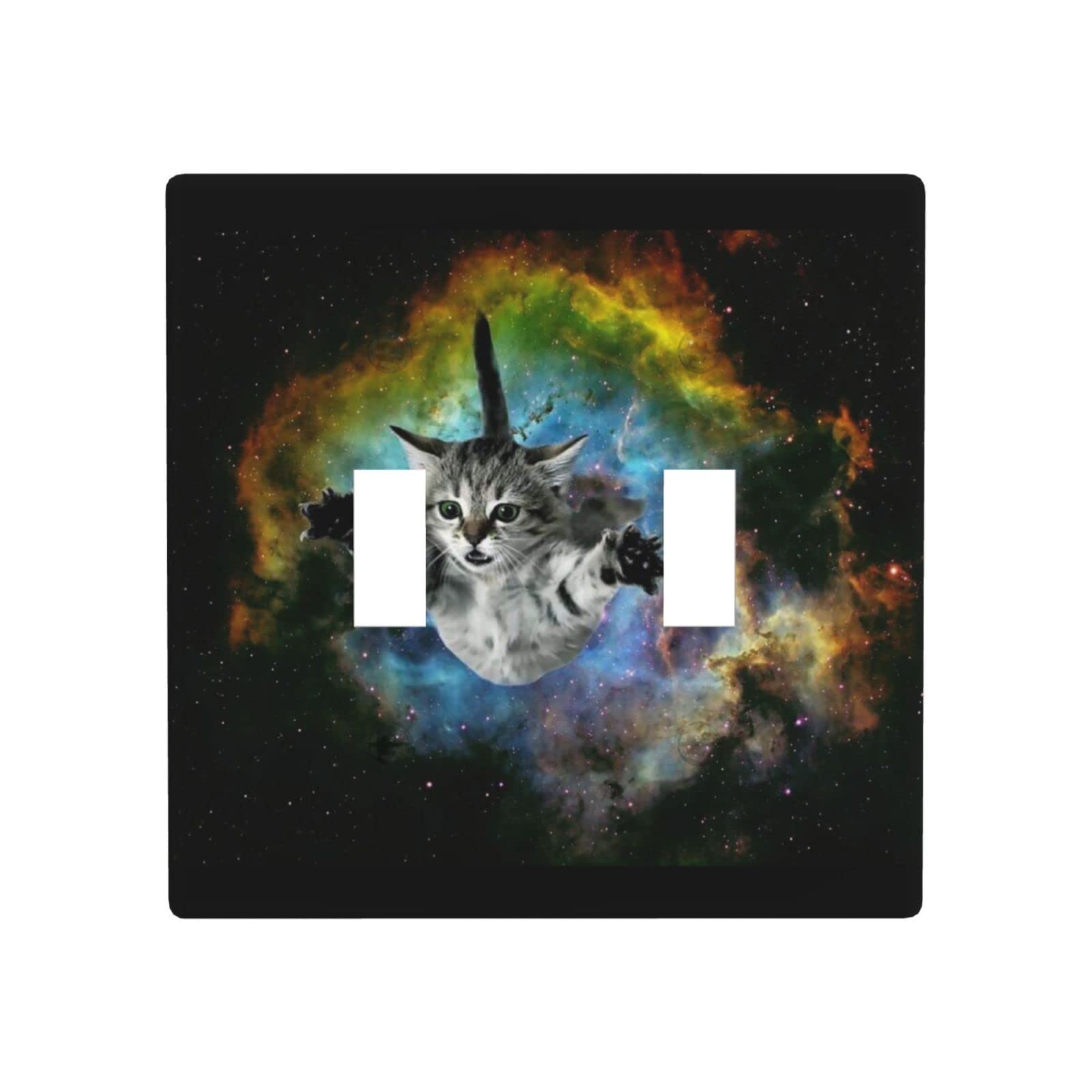 Decorative Space Cat Double Toggle Light Switch Wall Plate Cover - Oversized Electrical Wall Plate for Home, Bedroom, Kids Room (Ideal for Themed Decor & Unique Home Accents)