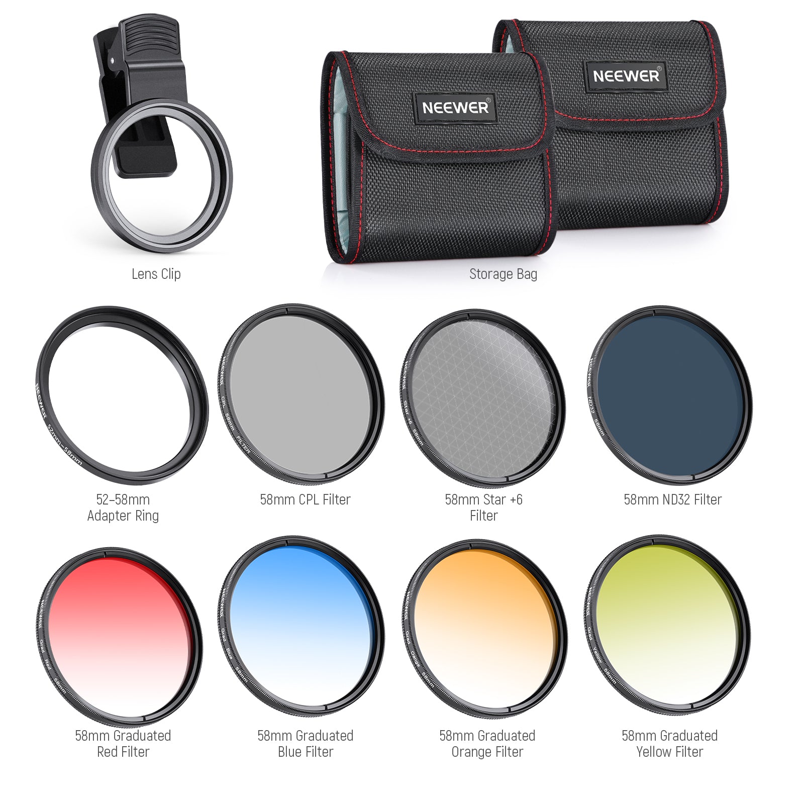 NEEWER Clip-On Camera Lens Filters Kit for iPhone, Android Smartphones & DSLR Cameras - Enhance Photos & Videos for Social Media, Vlogging, and Professional Photography