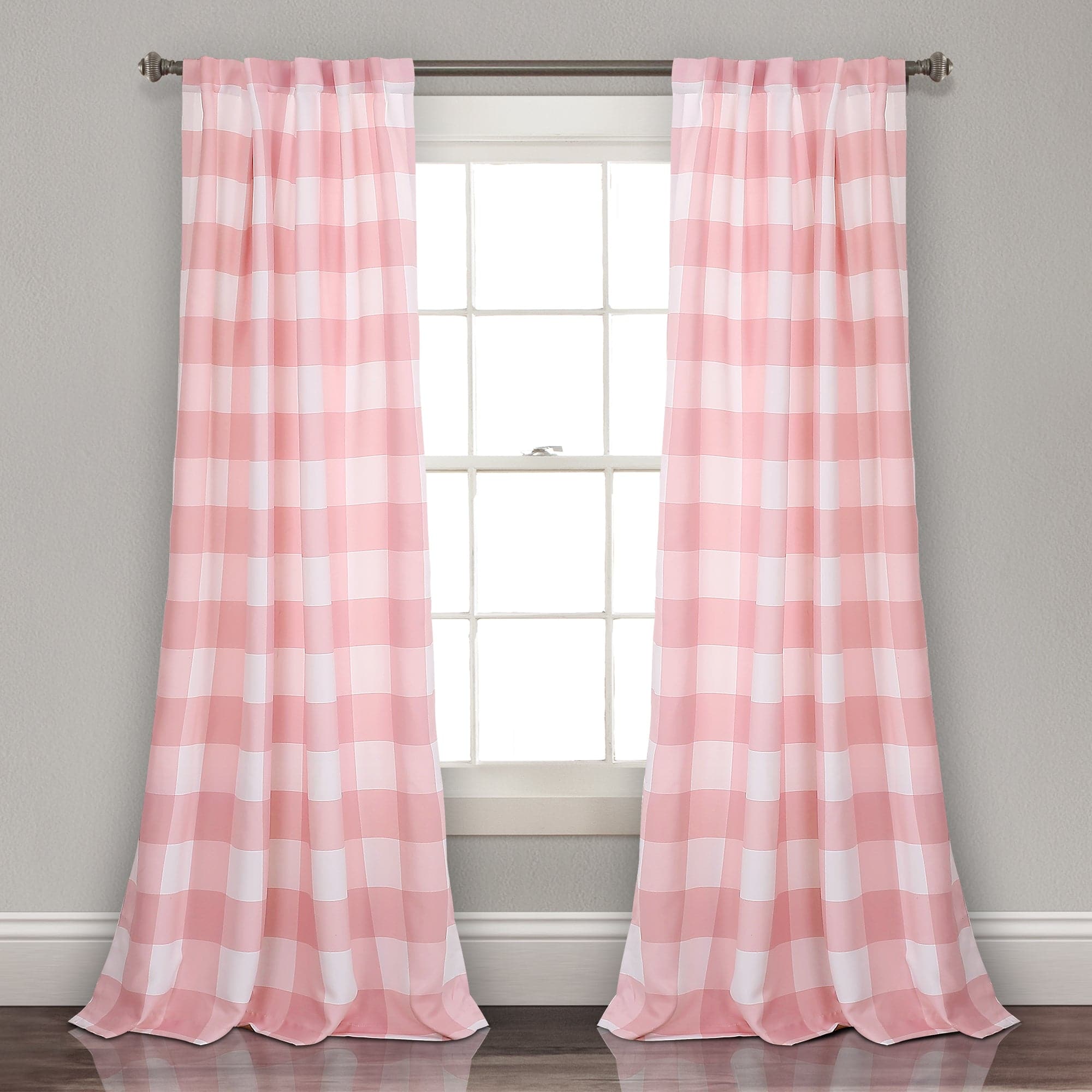 Kelly Checker Light Filtering Window Curtain Panel Set - Blackout Sheer Drapes for Living Room, Bedroom, Kitchen - Soft Textured Fabric with Grommet Top for Easy Installation