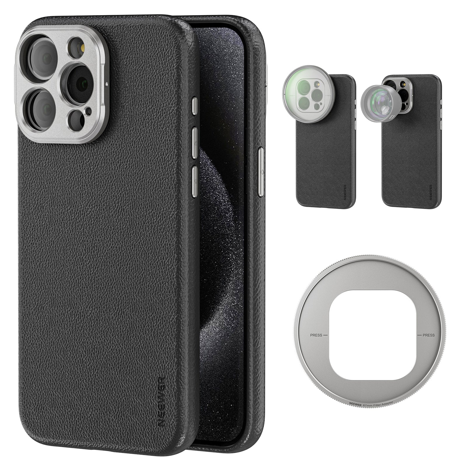 NEEWER PA053/PA054 Protective Case for iPhone 15 Pro & Pro Max with 17mm/67mm Lens Adapters - Perfect for Photography, Videography & Mobile Content Creation