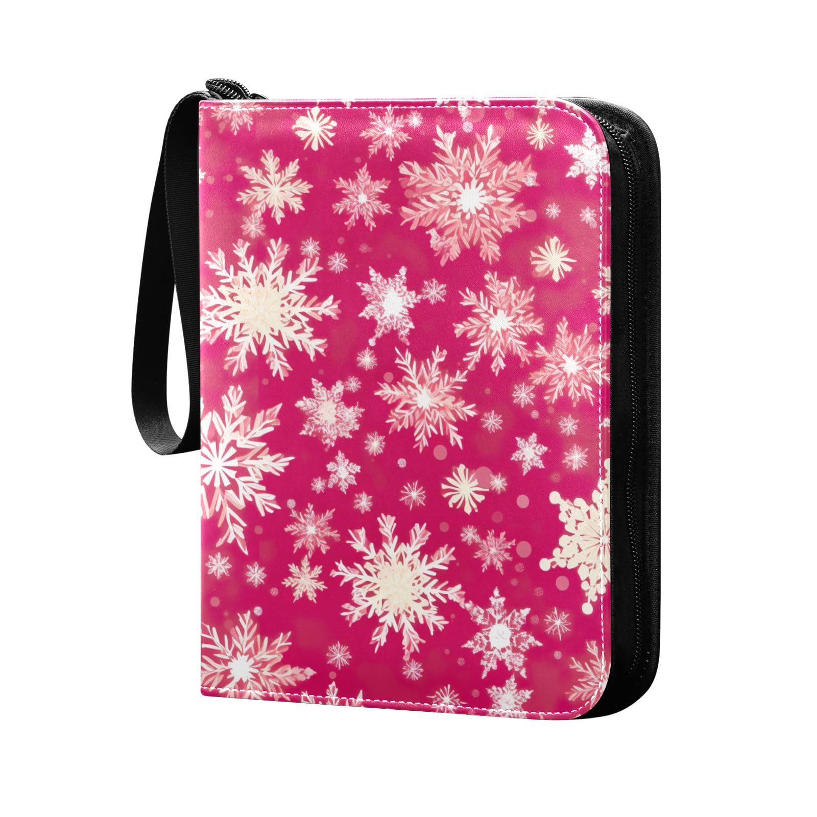 Christmas Snowflakes Red Winter 4-Pocket Trading Card Binder with 50 Sleeves - Holds 400 Cards, 3-Ring Card Protector for Collectors | Perfect for Holiday Gifts, TCG Storage & Card Game Organization