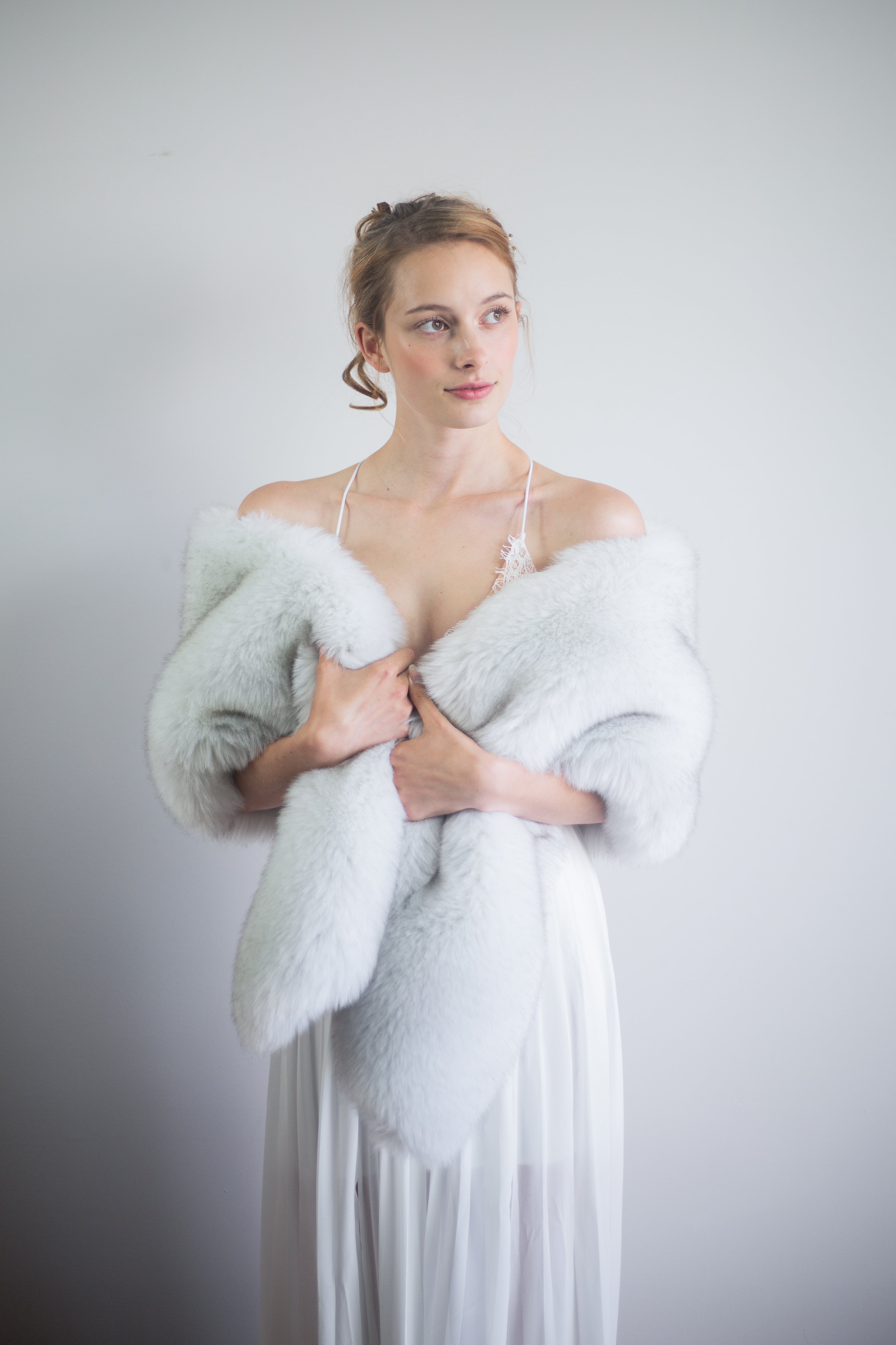 Light Gray / Silver Fur Shawl for Women - Soft & Warm Winter Wrap - Elegant Lilian LGry01 for Parties, Weddings & Evening Events