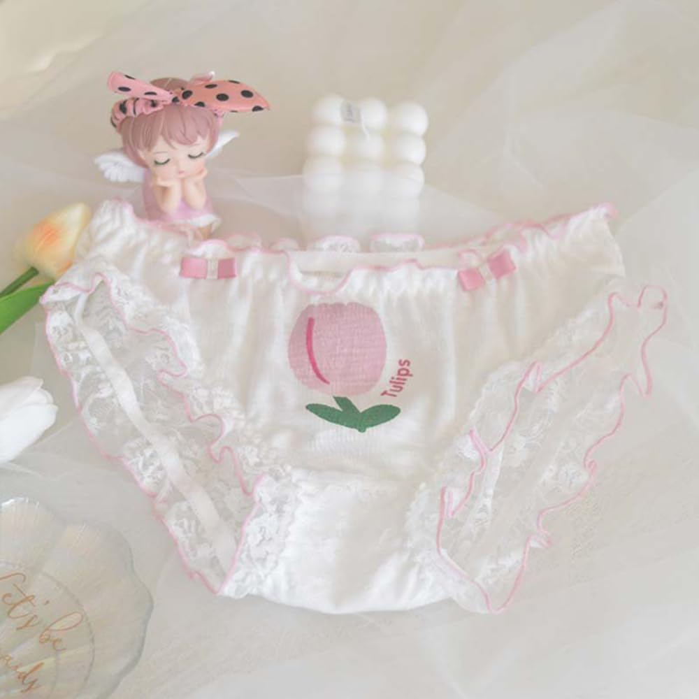 Cute Lolita Kawaii Japanese Women's Cotton Panties with Lace Ruffles - 2 Pack Soft Breathable Underwear for Daily Wear & Cosplay