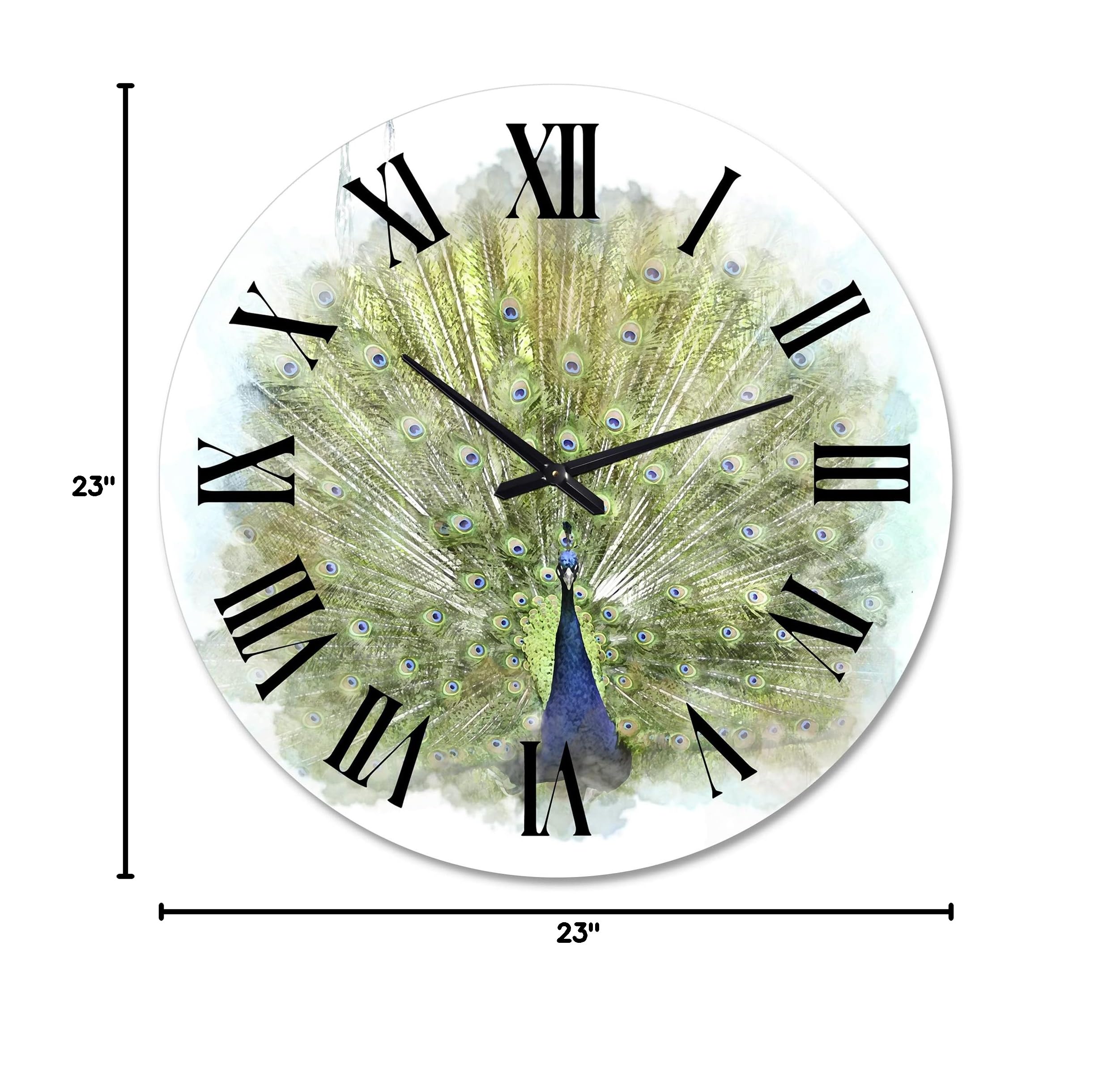 DesignQ Traditional Peacock Bird Wall Clock - Large Decorative Clock for Office, Living Room, Bedroom & Home Decor | Silent Non-Ticking Wall Art