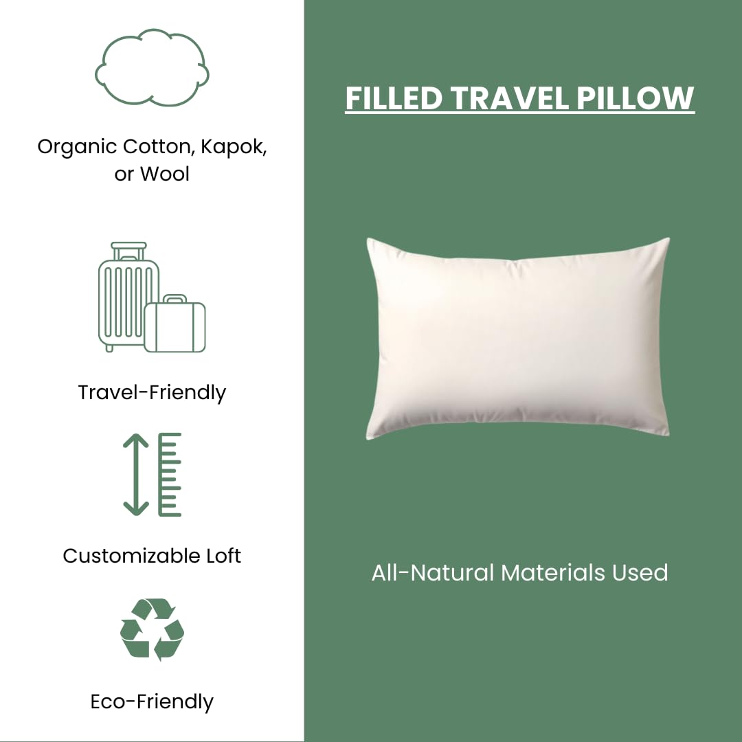 Organic Wool Travel Pillow with Adjustable Zipper & Cotton Cover - Compact Size for Airplane, Car, Train, Bus, Camping & Business Travel - Perfect for Long Flights, Road Trips & Outdoor Adventures