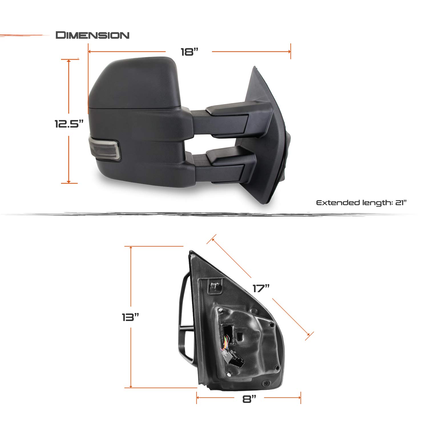 AKKON Power Heated Turn Signal Towing Side Mirrors for Ford F250 F350 F450 Super Duty - Black Textured with Auxiliary & Clearance Lights | Perfect for Heavy-Duty Towing, Off-Roading & Night Driving
