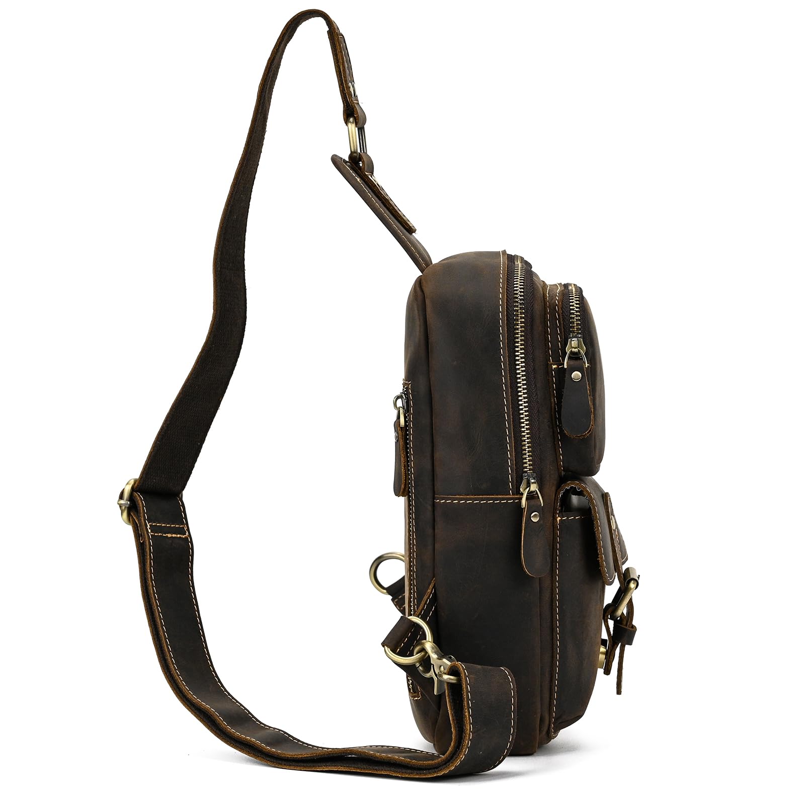 Men's Leather Crossbody Chest Sling Bag - Fashionable Casual Travel & Hiking Shoulder Strap Bag (Dark Brown) - Perfect for Outdoor Adventures, Daily Commute & Hands-Free Convenience