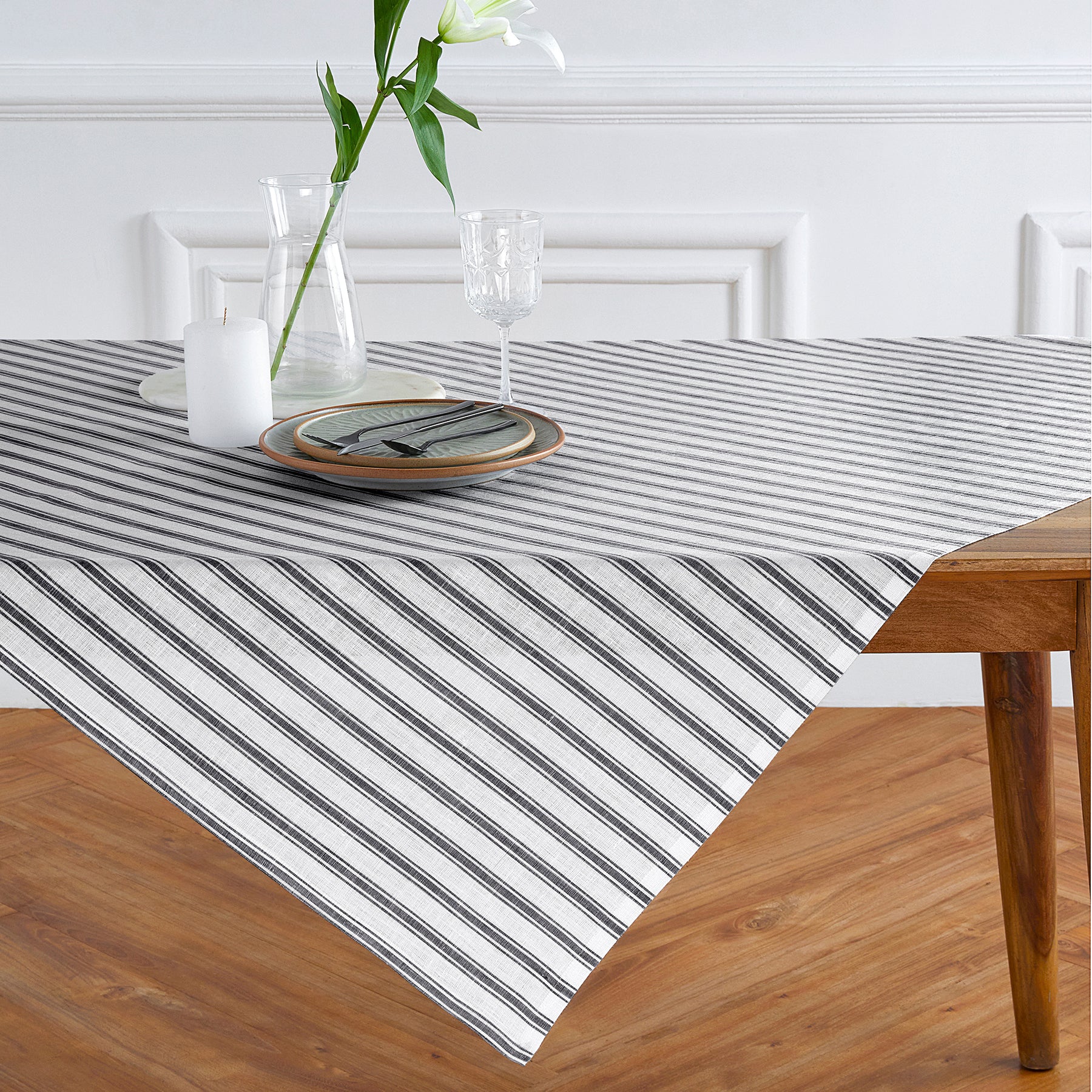 Stylish Capri Ticking Stripe Table Throw - Cotton Blend Tablecloth for Dining Room, Kitchen, and Outdoor Picnics
