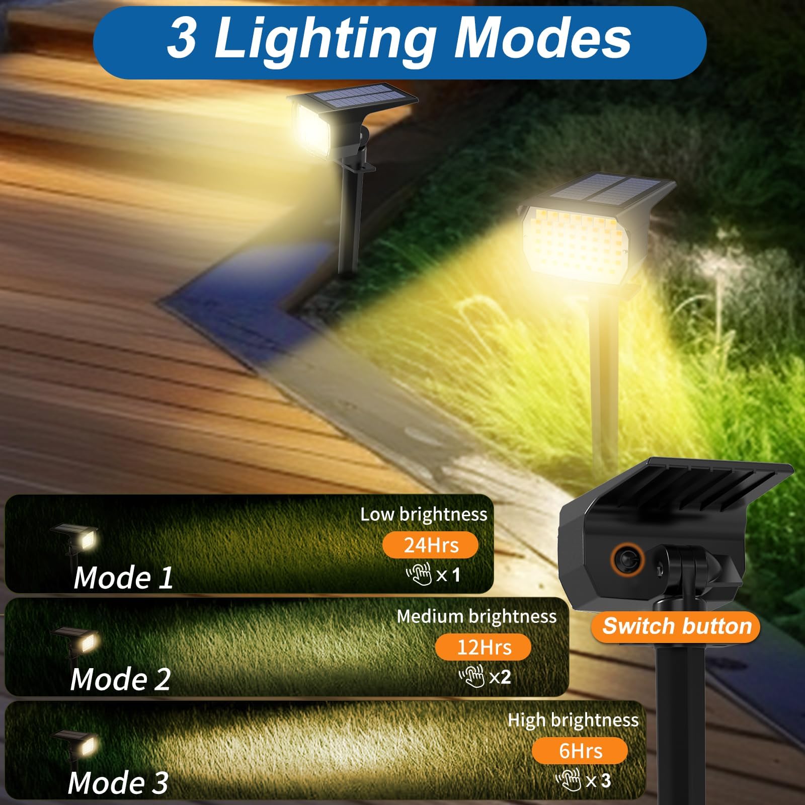 12 Pack Solar Spot Lights Outdoor Waterproof IP65 - 46 LED Landscape Spotlights with 3 Modes Auto On/Off - Solar Powered Flood Lights for Pathway, Yard, Garden, Walkway (Warm White) - Perfect for Outdoor Decor, Security Lighting & Nighttime Illumination