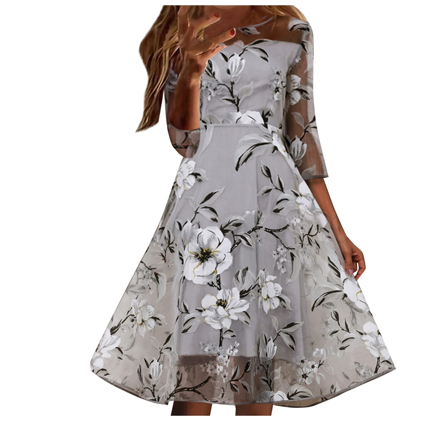 Women's Floral Chiffon Summer Tunic Dress with Sleeves - Round Neck Double Layer Casual Beach Dress for Women | Perfect for Vacation, Poolside, and Summer Outings