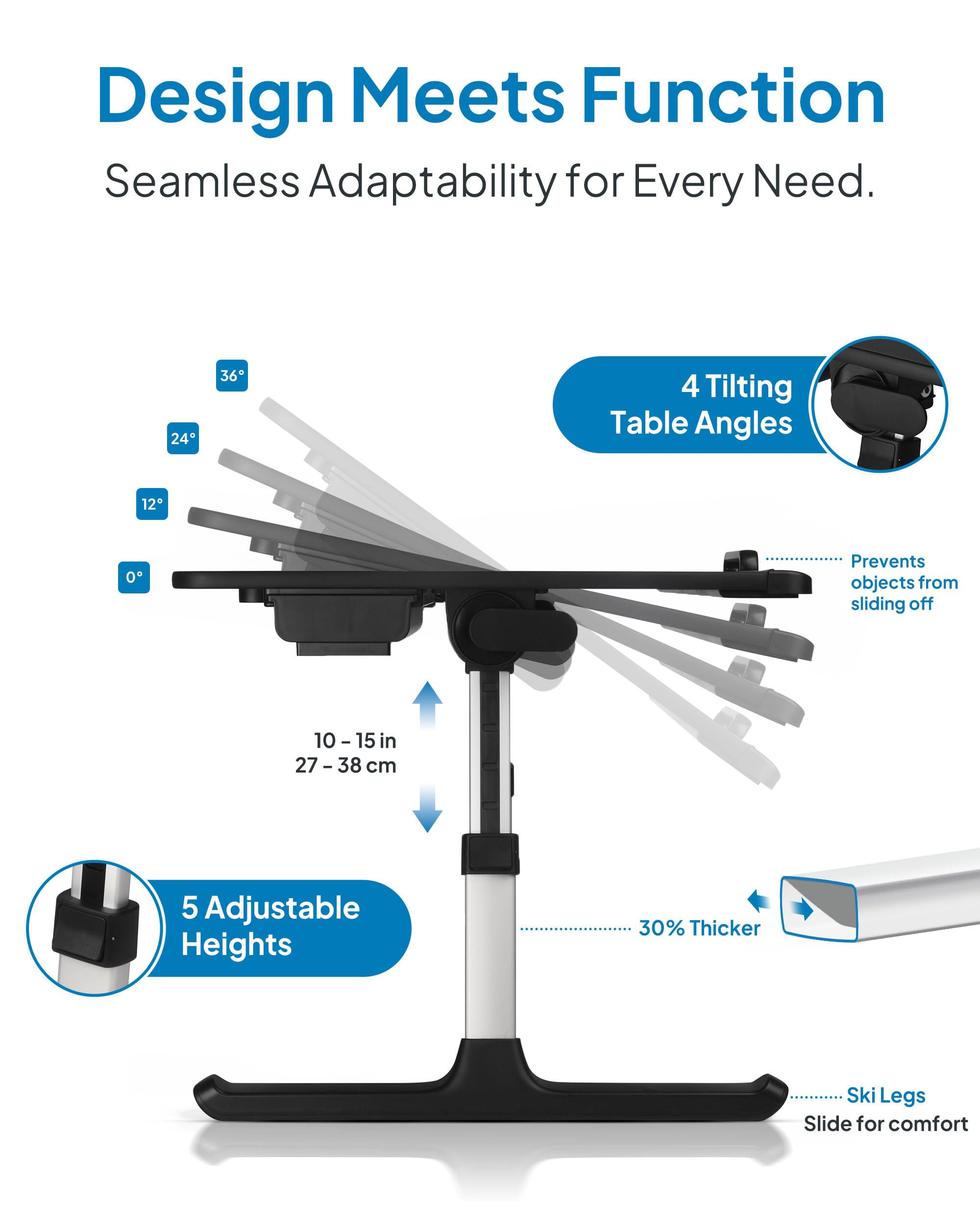 Cooper Desk PRO Large Adjustable Laptop Stand - Portable Bed Desk with Height Adjustment for Work, Study & Gaming - Perfect for Home Office, Dorm Room & Travel Use