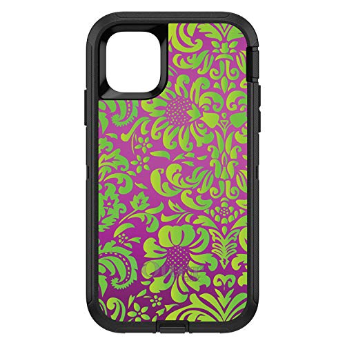 Purple Green Floral Pattern On Black Case